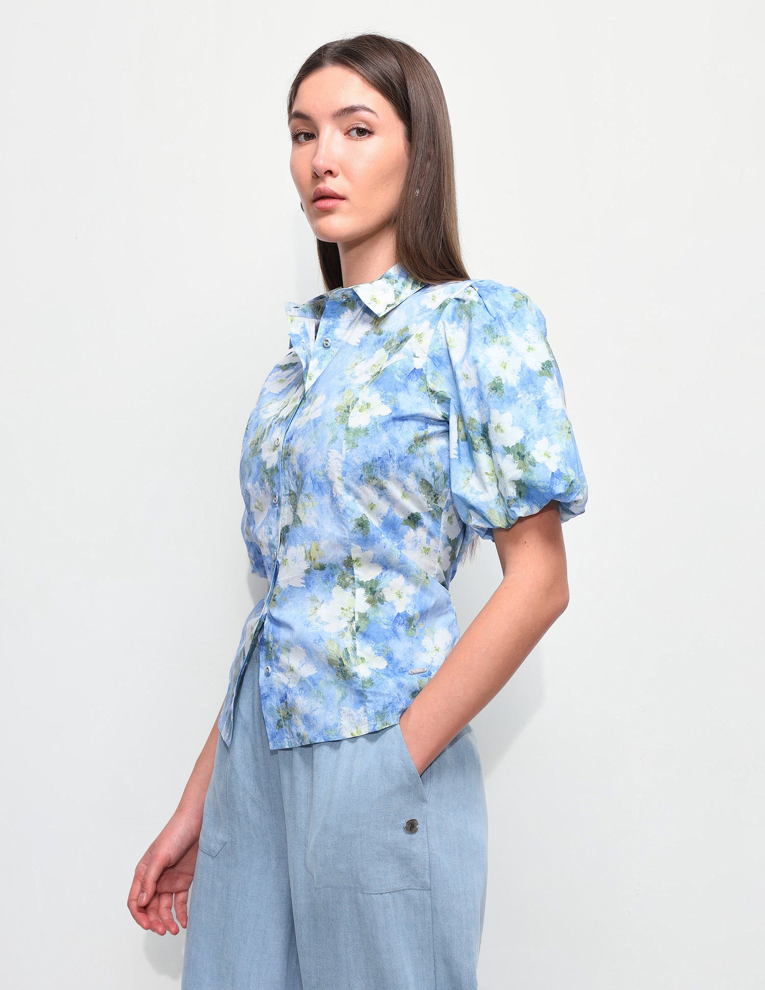Floral Printed Fitted Puff Sleeve Shirt Multicolour - U.S. Polo Assn. India | Large
