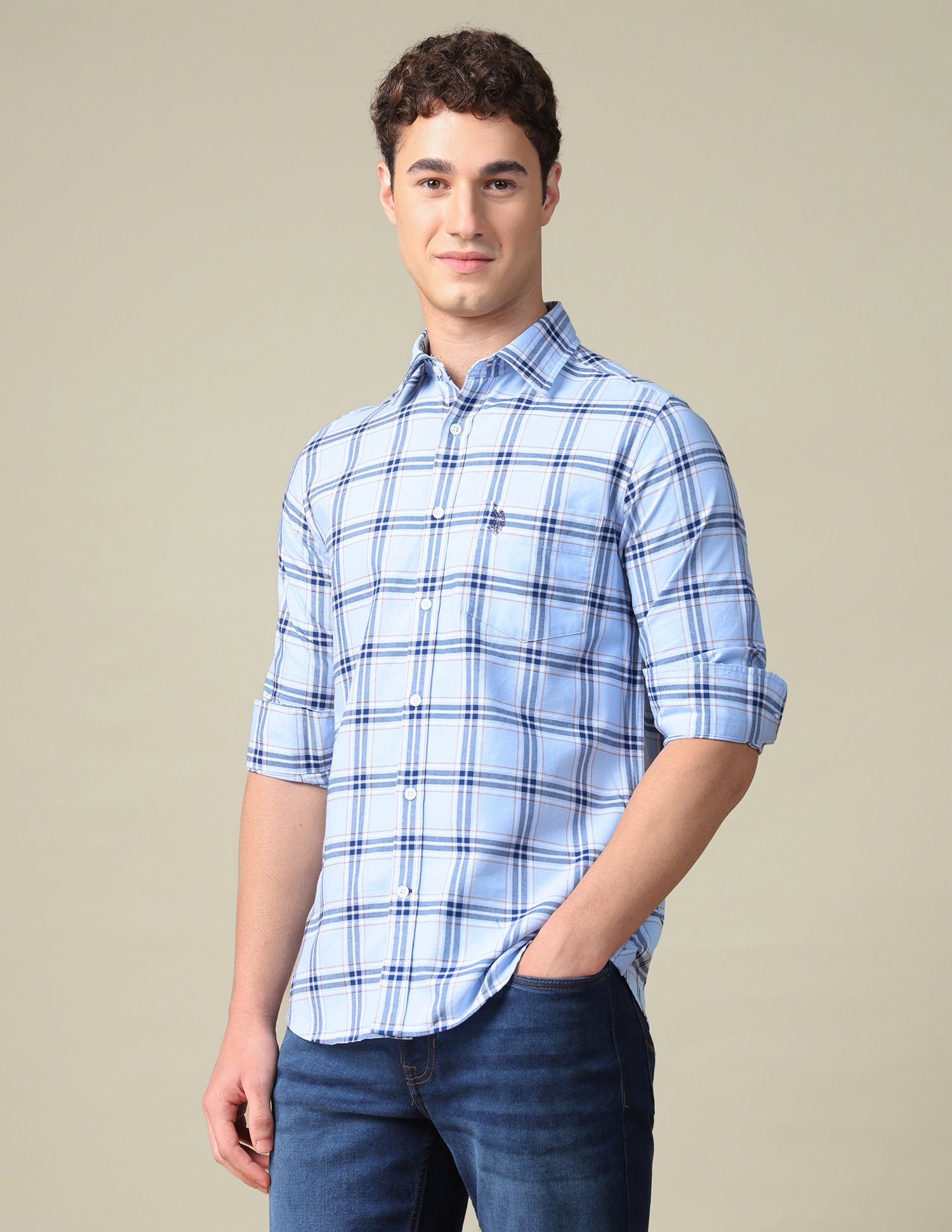 Tartan Checked Oxford Shirt Blue - U.S. Polo Assn. India | Large