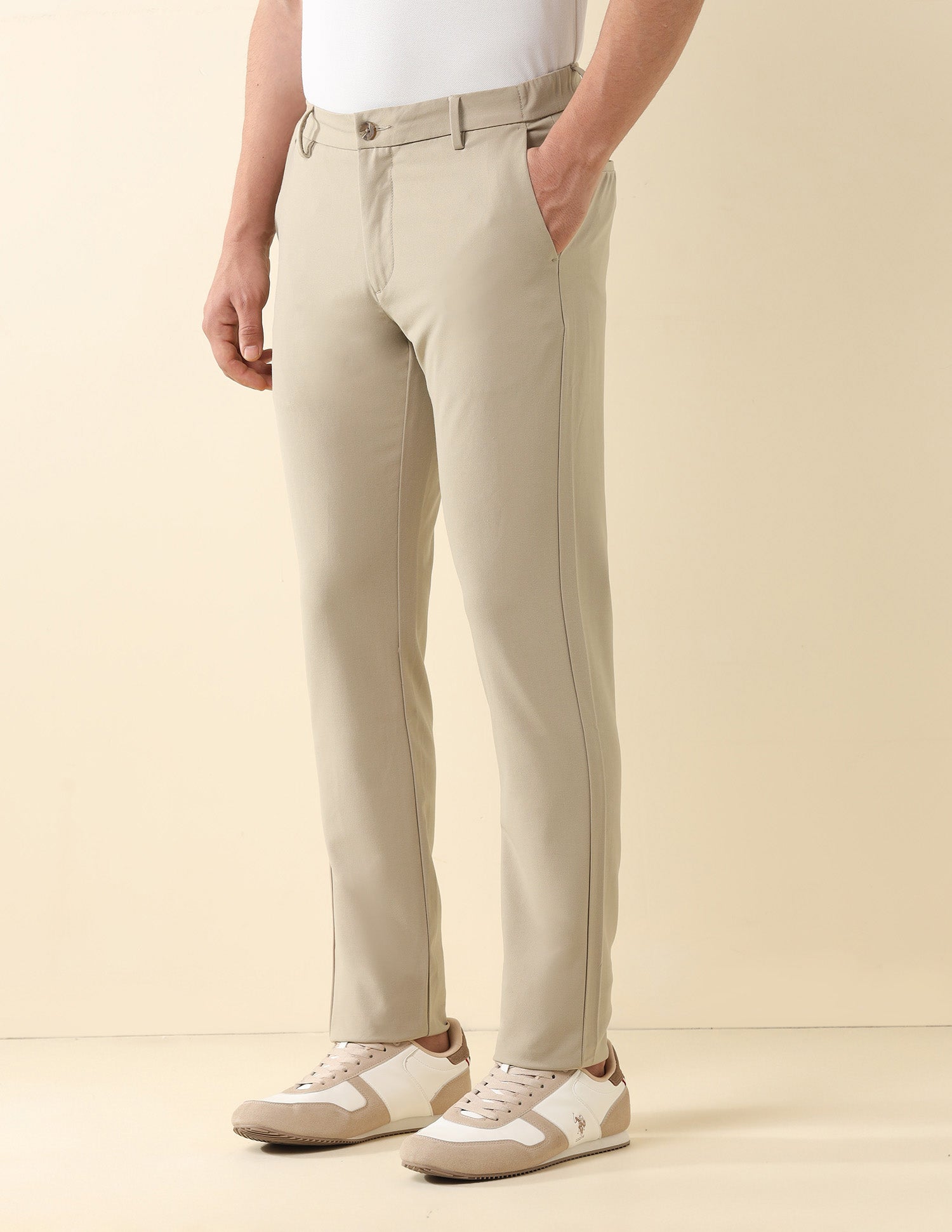 Austin Slim Fit Solid Trousers Beige - U.S. Polo Assn. India | Large