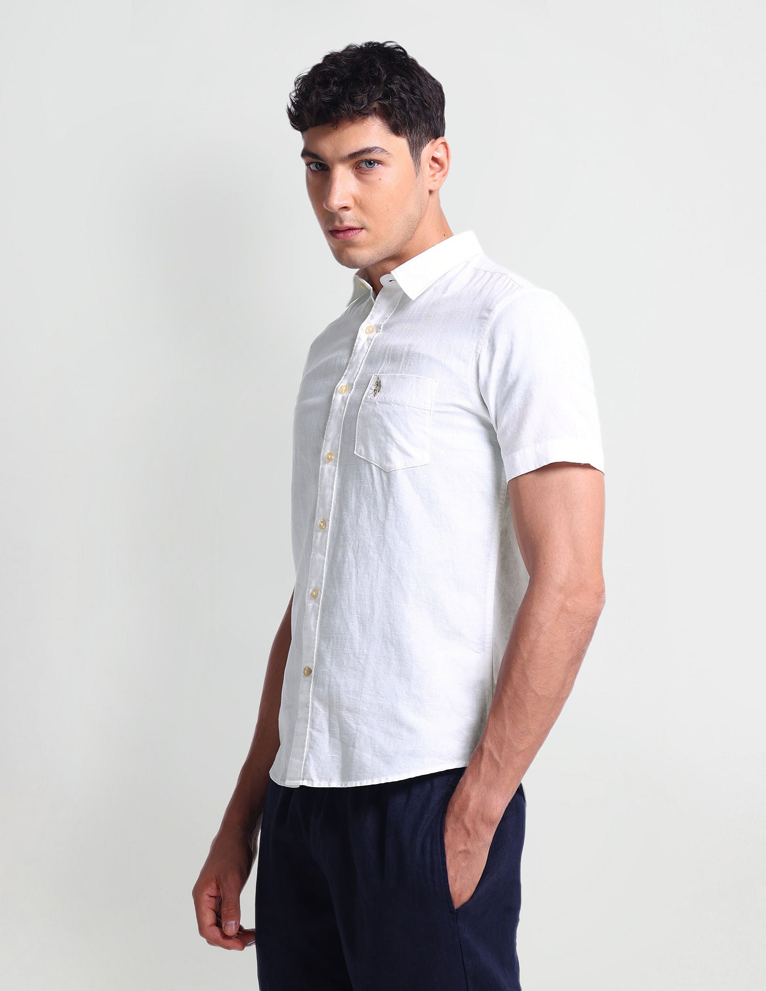 Slim Fit Short Sleeve Shirt White - U.S. Polo Assn. India | Large