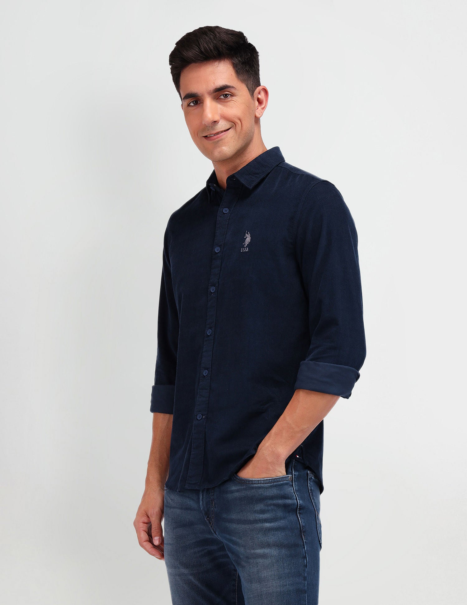 Slim Fit Dobby Shirt Navy - U.S. Polo Assn. India | Large