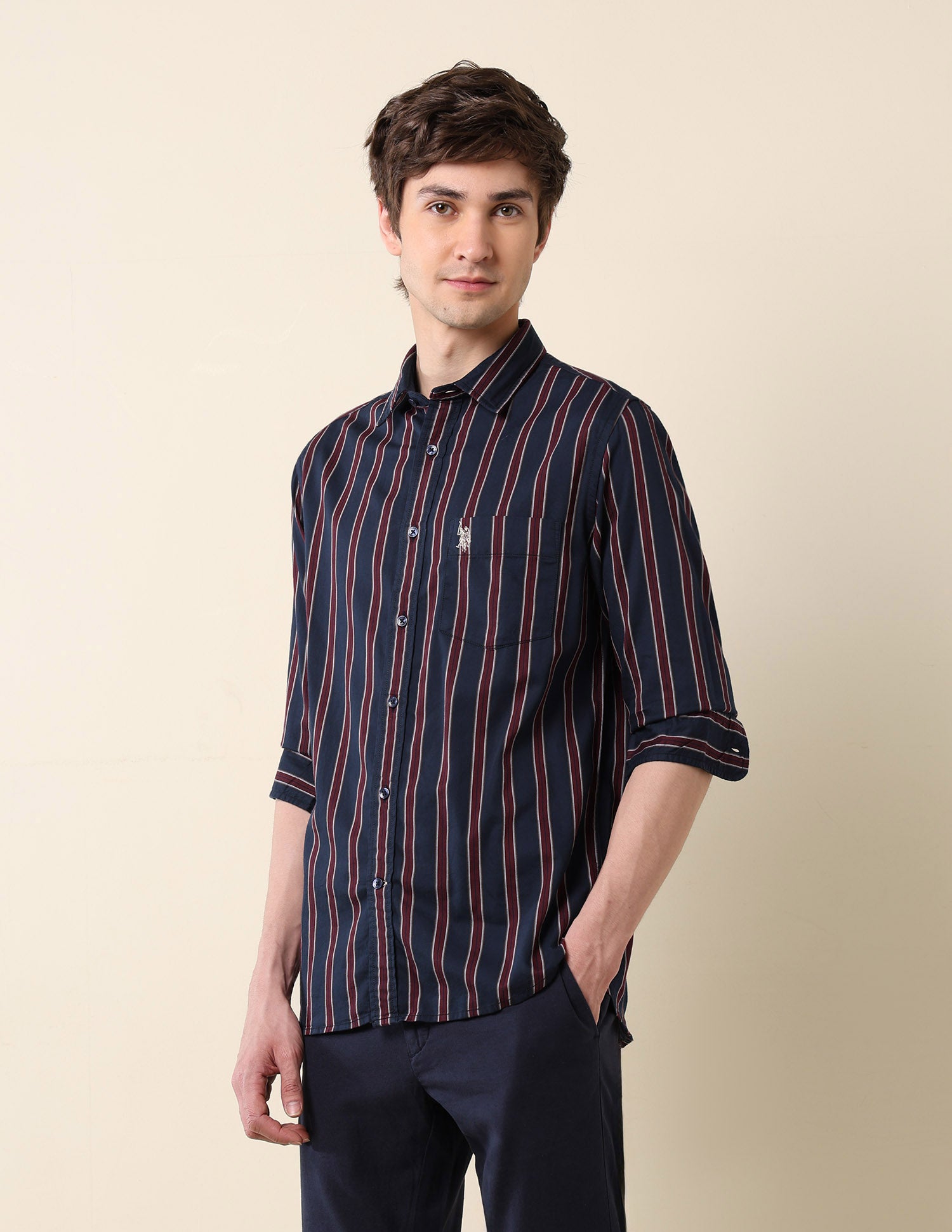 Vertical Striped Pure Cotton Shirt Navy - U.S. Polo Assn. India | Large