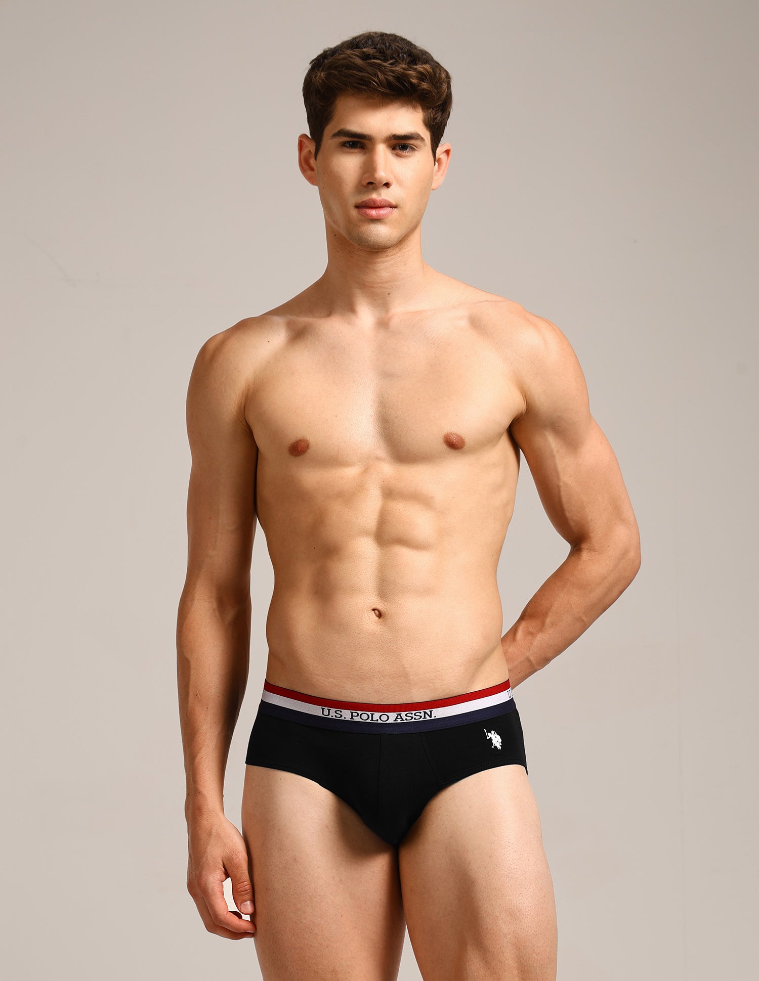 Striped Waistband EB002 Briefs - Pack Of 2 Iron Gate and Black - U.S. Polo Assn. India | Large