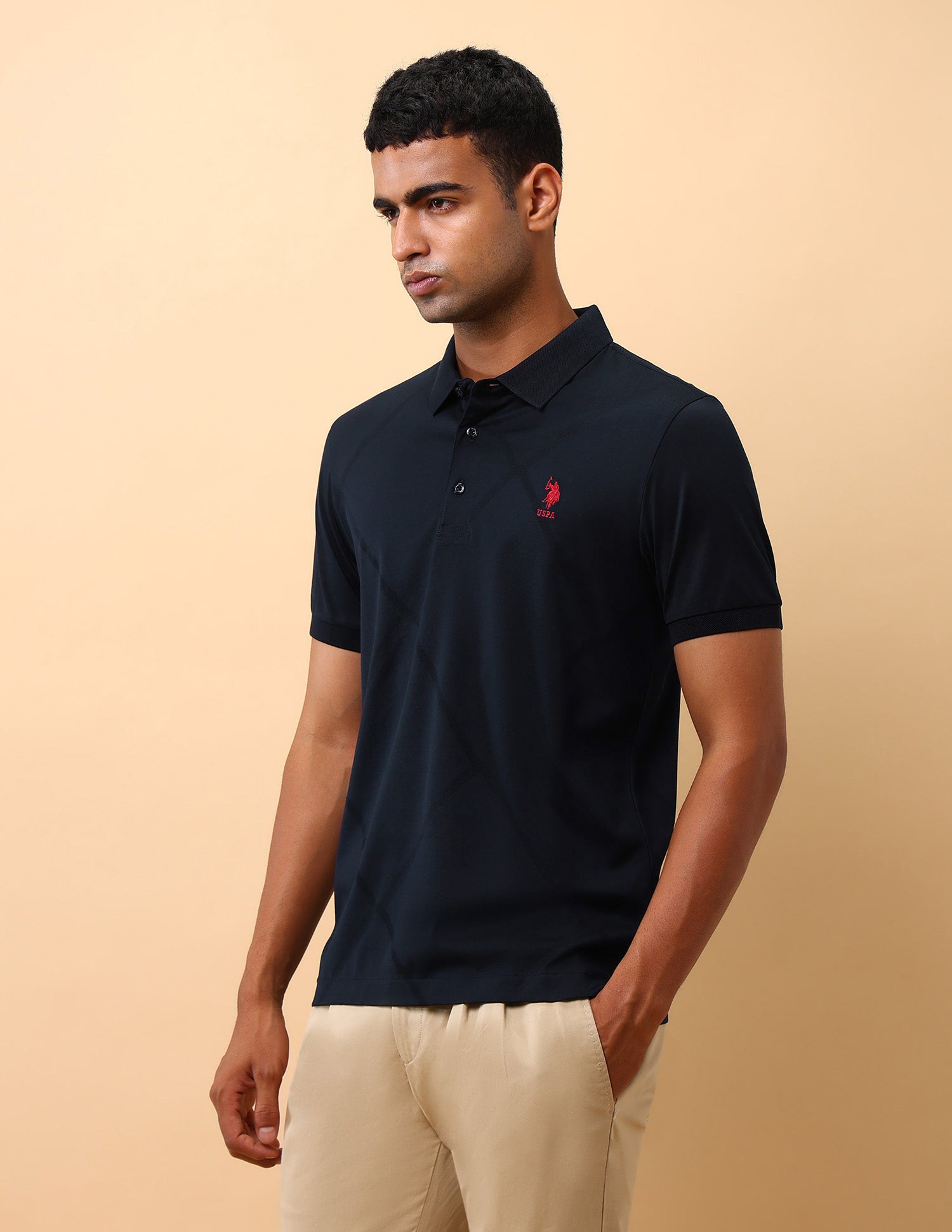 Textured Slim Fit Polo Shirt Navy - U.S. Polo Assn. India | Large