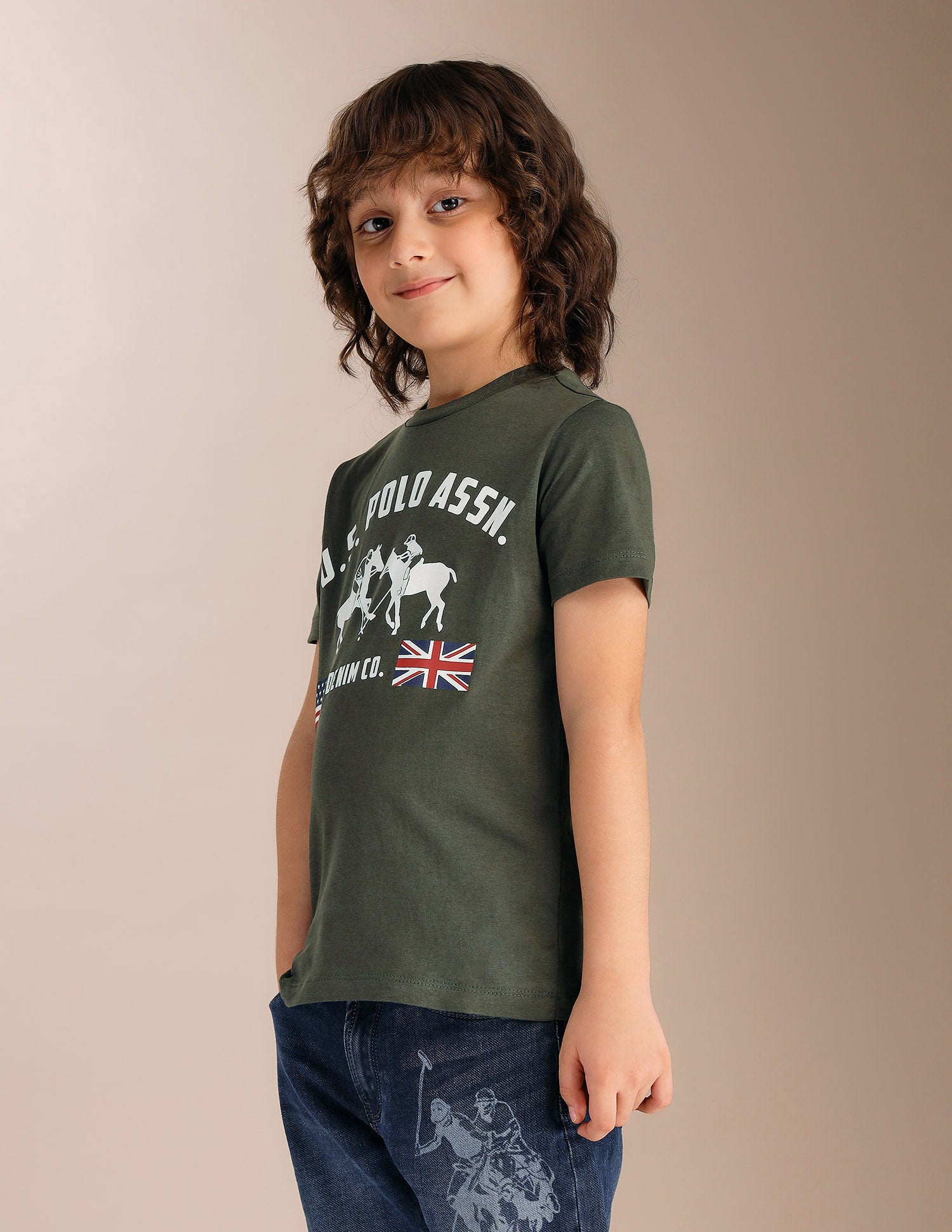 Boys Regular Fit Brand Printed T-Shirt Olive - U.S. POLO ASSN. | Large