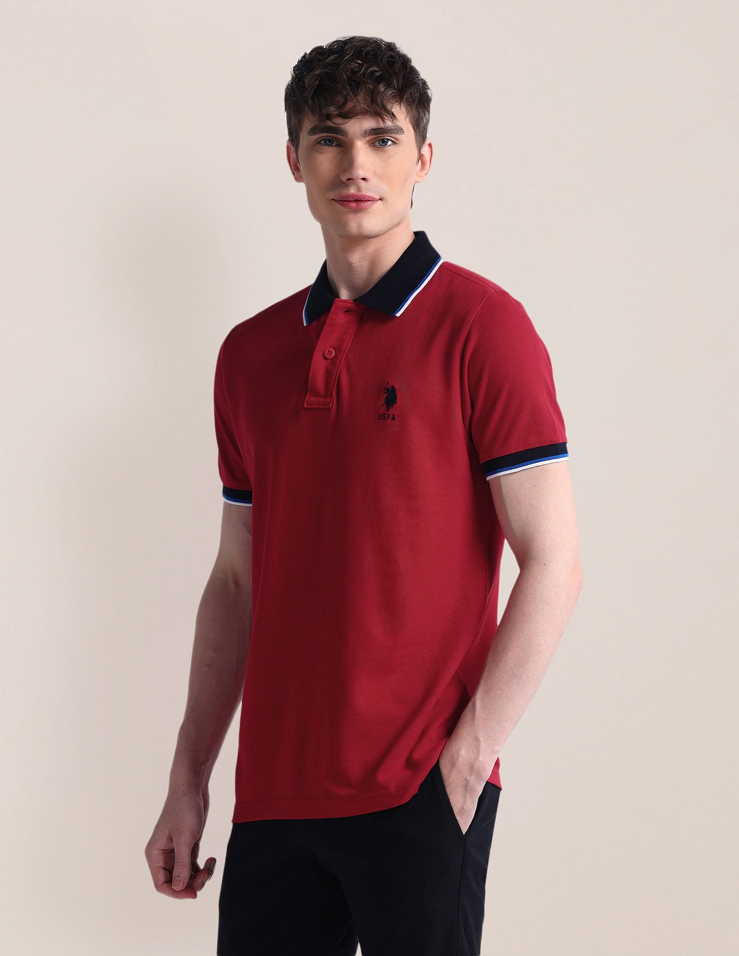 Solid Pure Cotton Polo Shirt Red - U.S. POLO ASSN. | Large