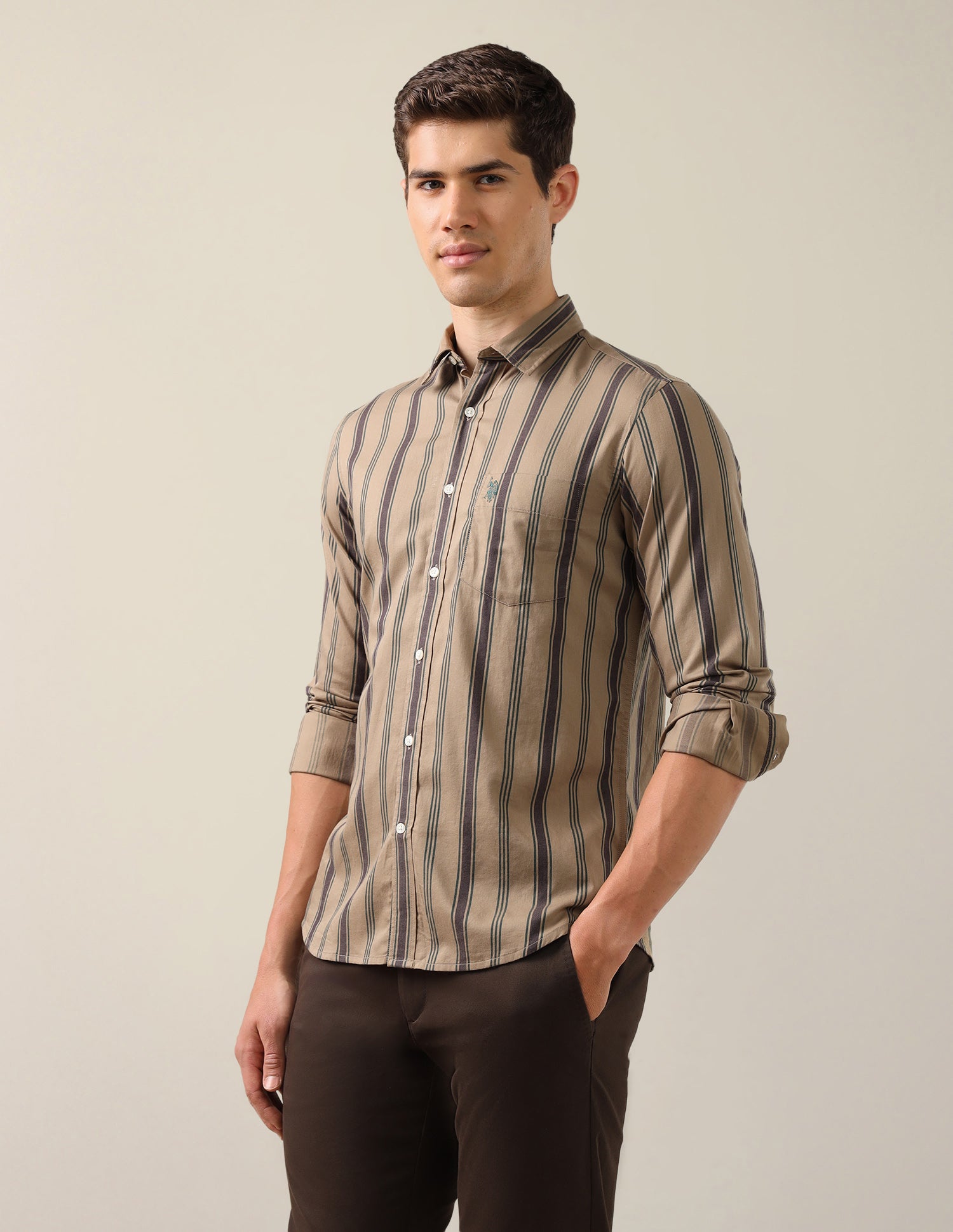 Twill Tailored Fit Shirt Khaki - U.S. Polo Assn. India | Large