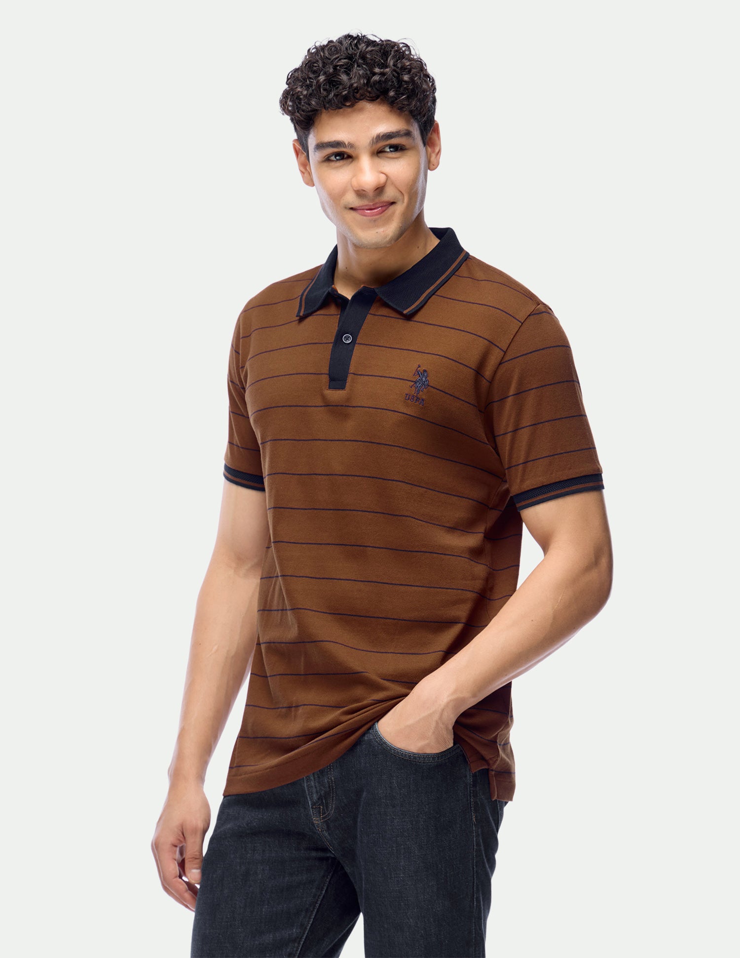 Slim Fit Horizontal Striped Polo Shirt Brown - U.S. Polo Assn. India | Large