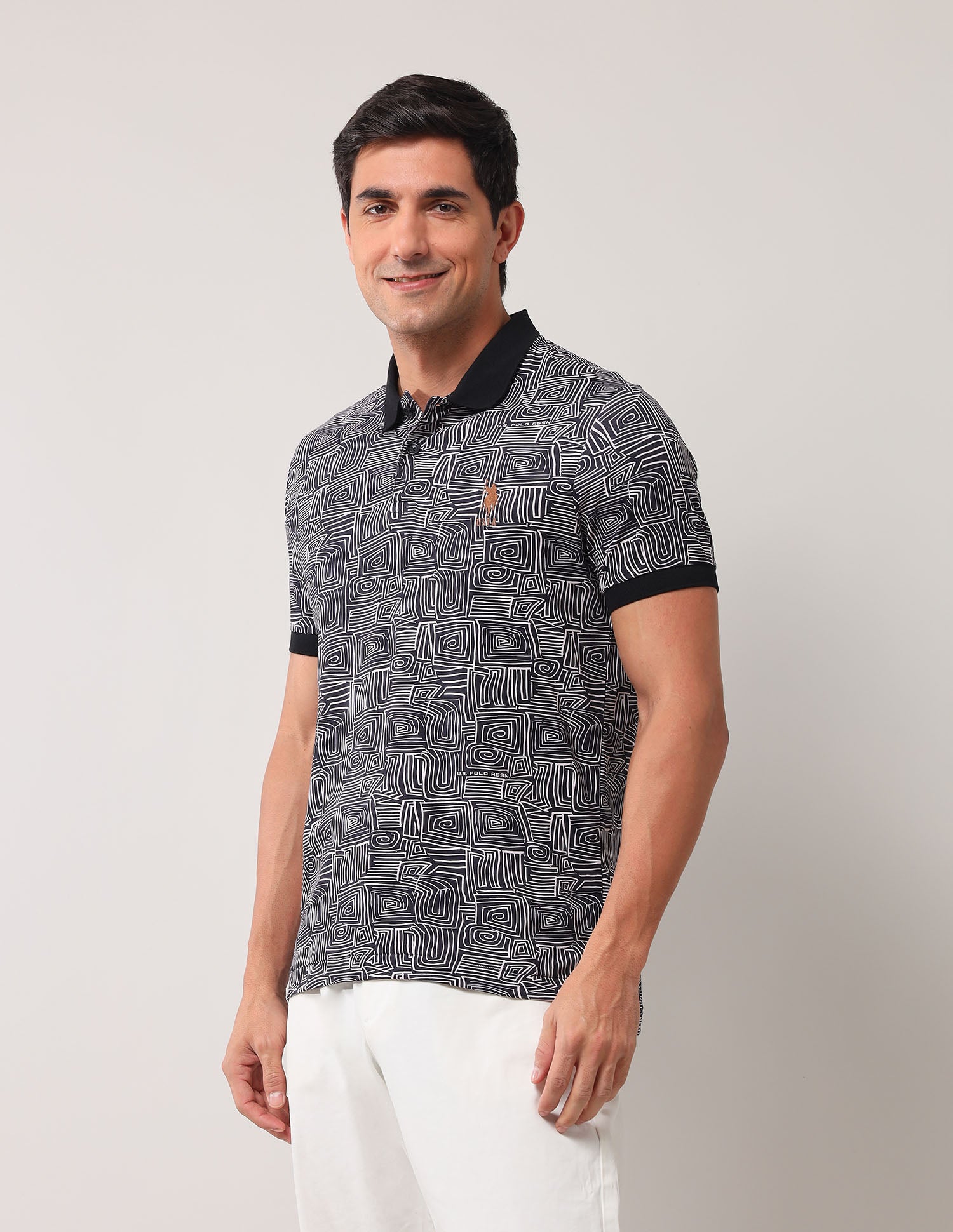 Abstract Printed Pure Cotton Polo Shirt Black - U.S. Polo Assn. India | Large