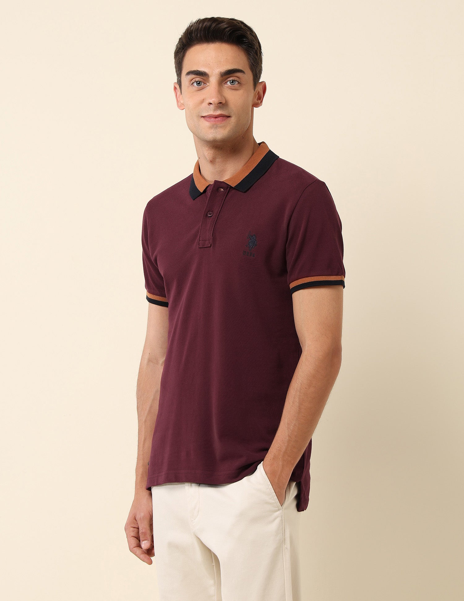Slim Fit Solid Polo Shirt Maroon - U.S. Polo Assn. India | Large