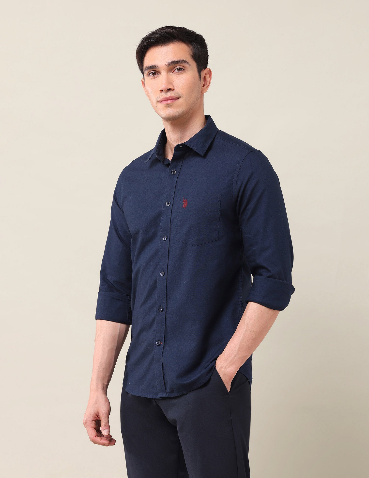 Tailored Fit Solid Shirt Navy - U.S. Polo Assn. India | Large