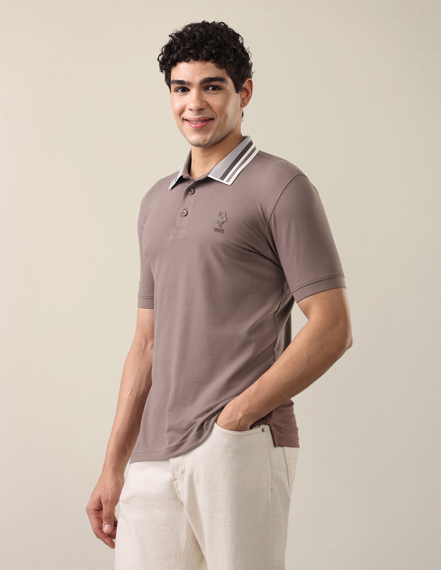 Solid Slim Fit Polo Shirt Brown - U.S. Polo Assn. India | Large