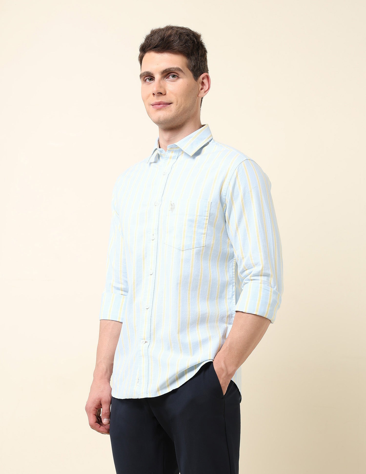 Vertical Striped Tailored Fit Shirt Light Blue - U.S. Polo Assn. India | Large