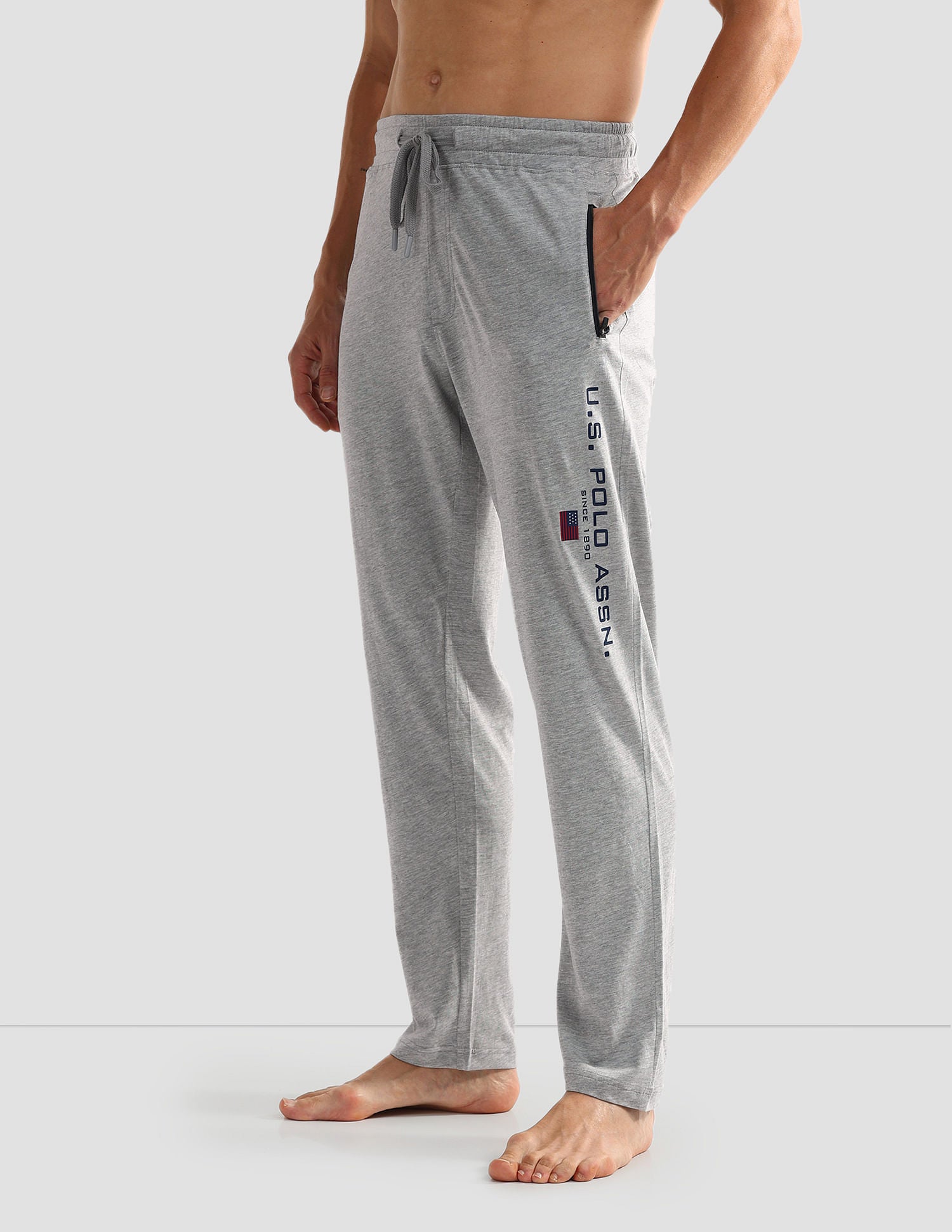 Mid Rise Solid OR002 Lounge Track Pants - Pack Of 1 Grey Melange - U.S. POLO ASSN. | Large