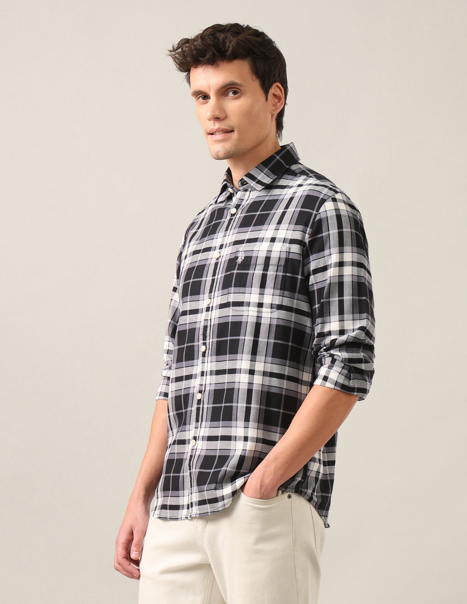 Tartan Checked Twill Shirt Black - U.S. Polo Assn. India | Large
