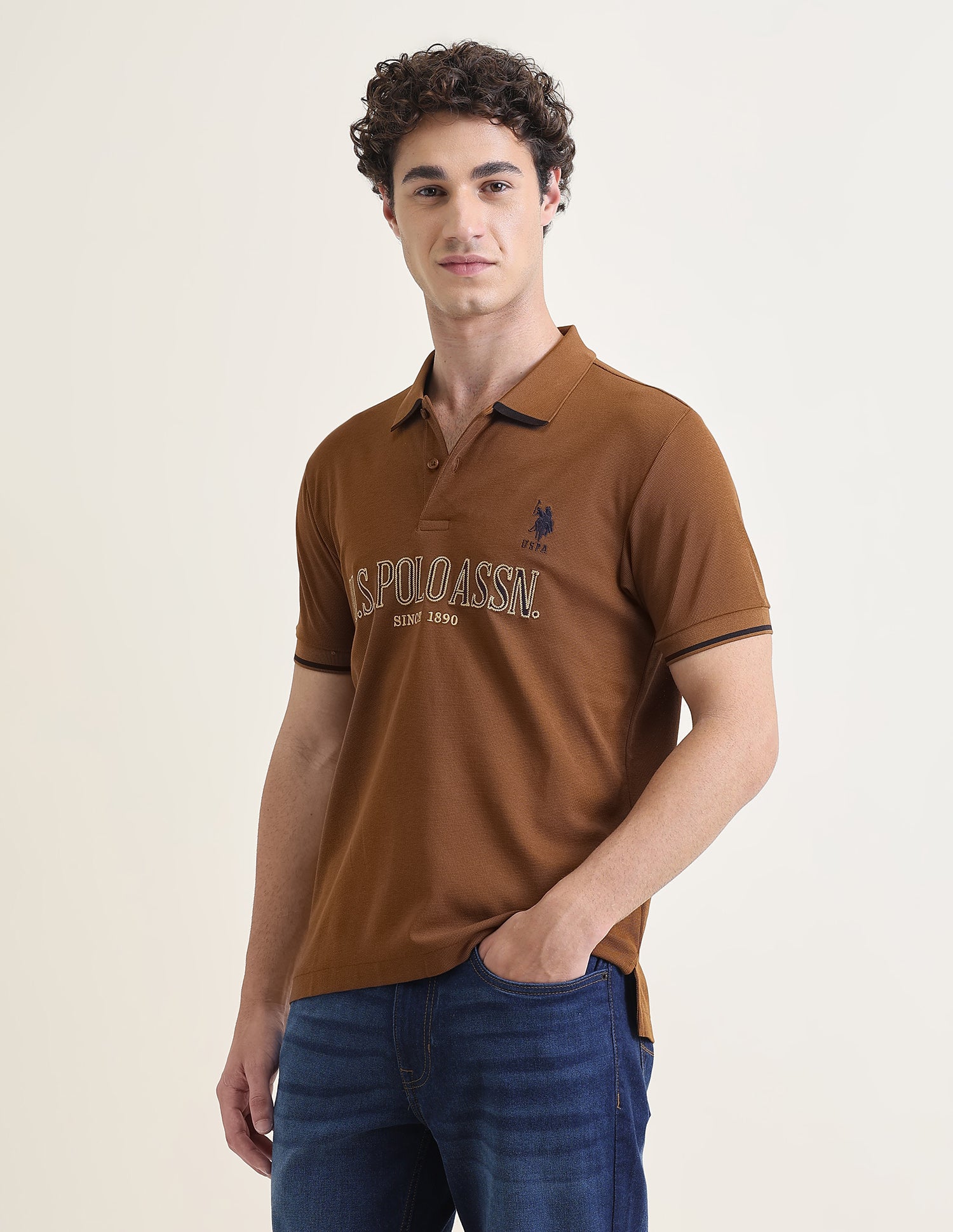 Brand Embroidered Slim Fit Polo Shirt Brown - U.S. Polo Assn. India | Large