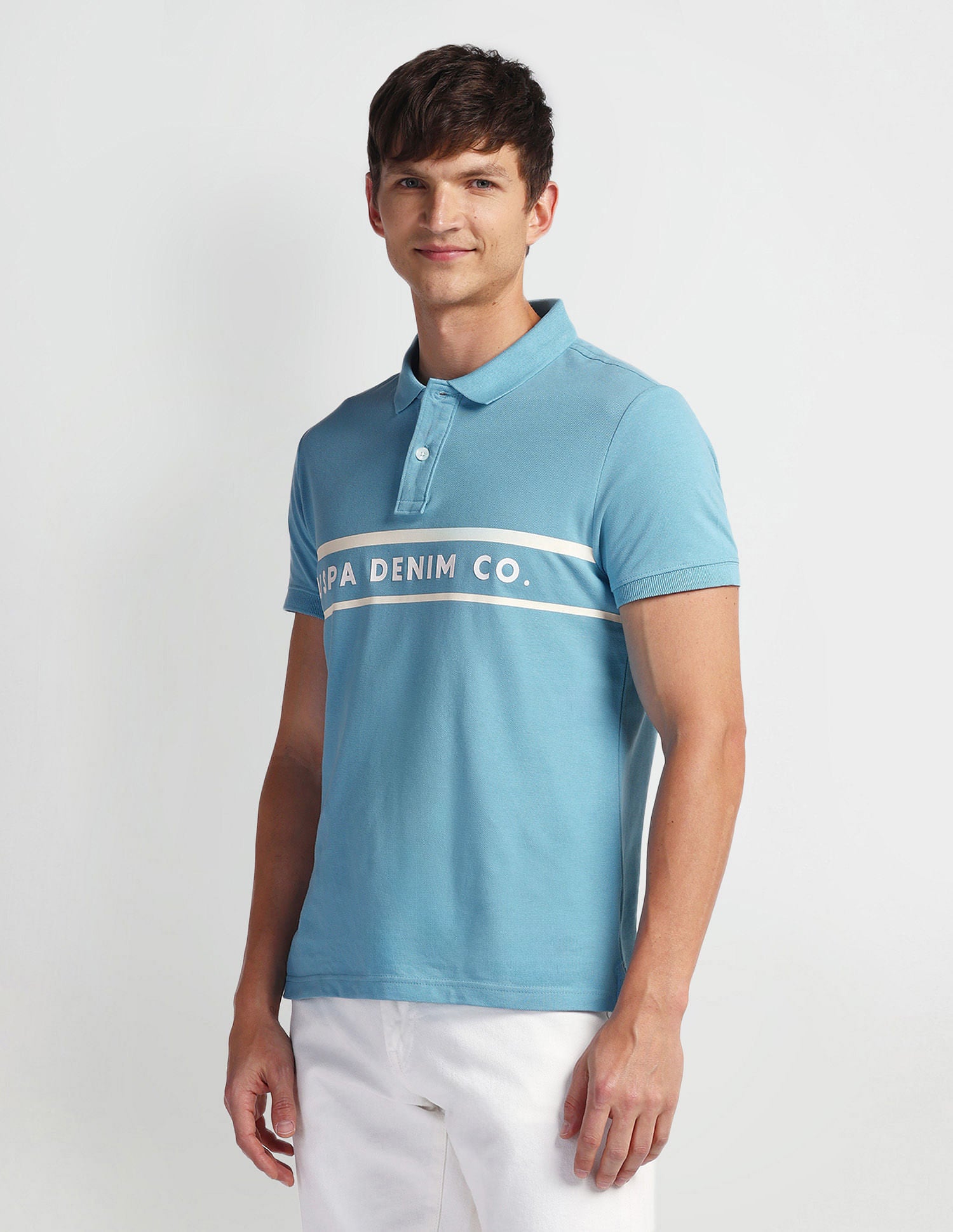 Brand Print Pique Polo Shirt Blue - U.S. Polo Assn. India | Large