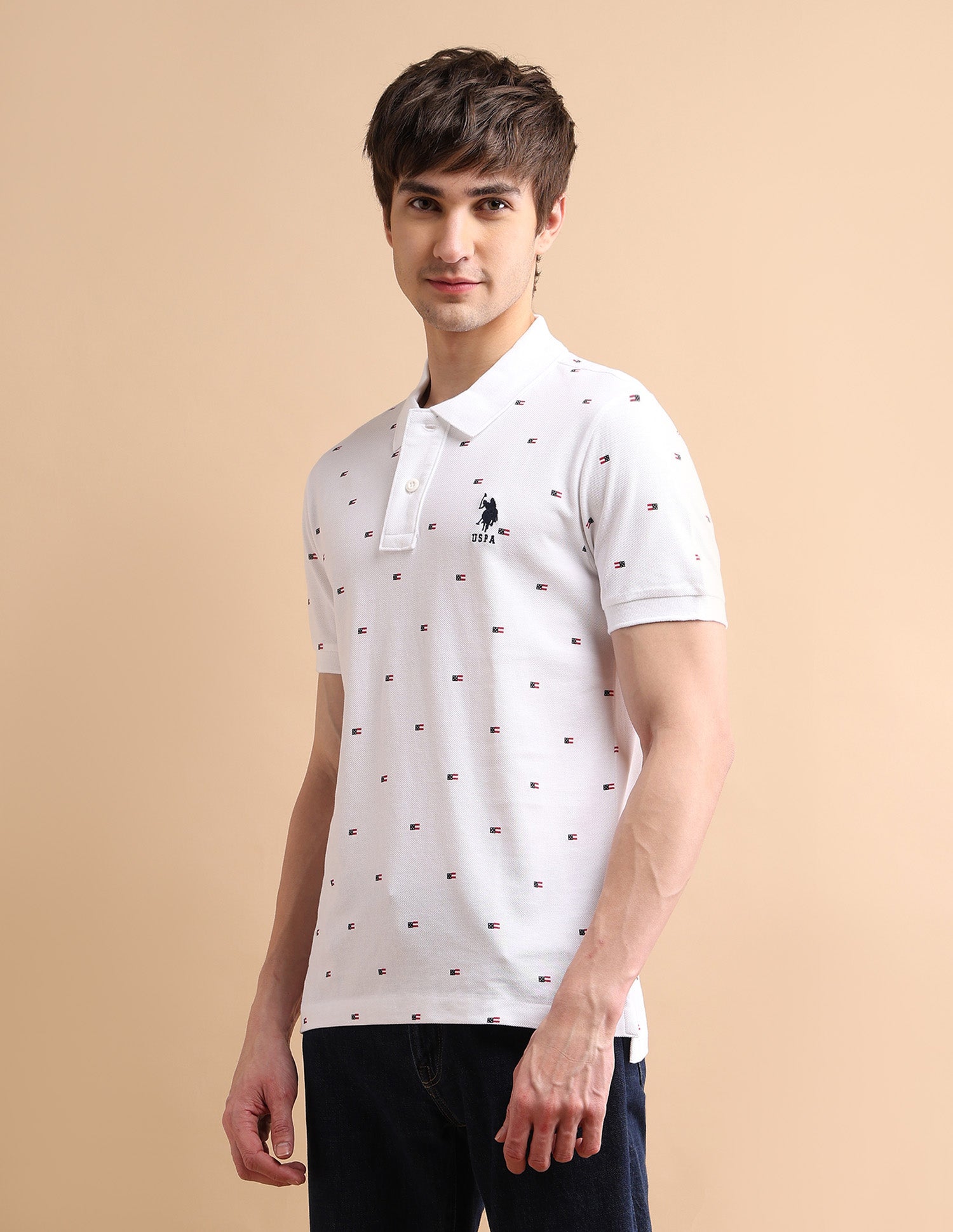 Flag Print Polo Shirt White - U.S. POLO ASSN. | Large