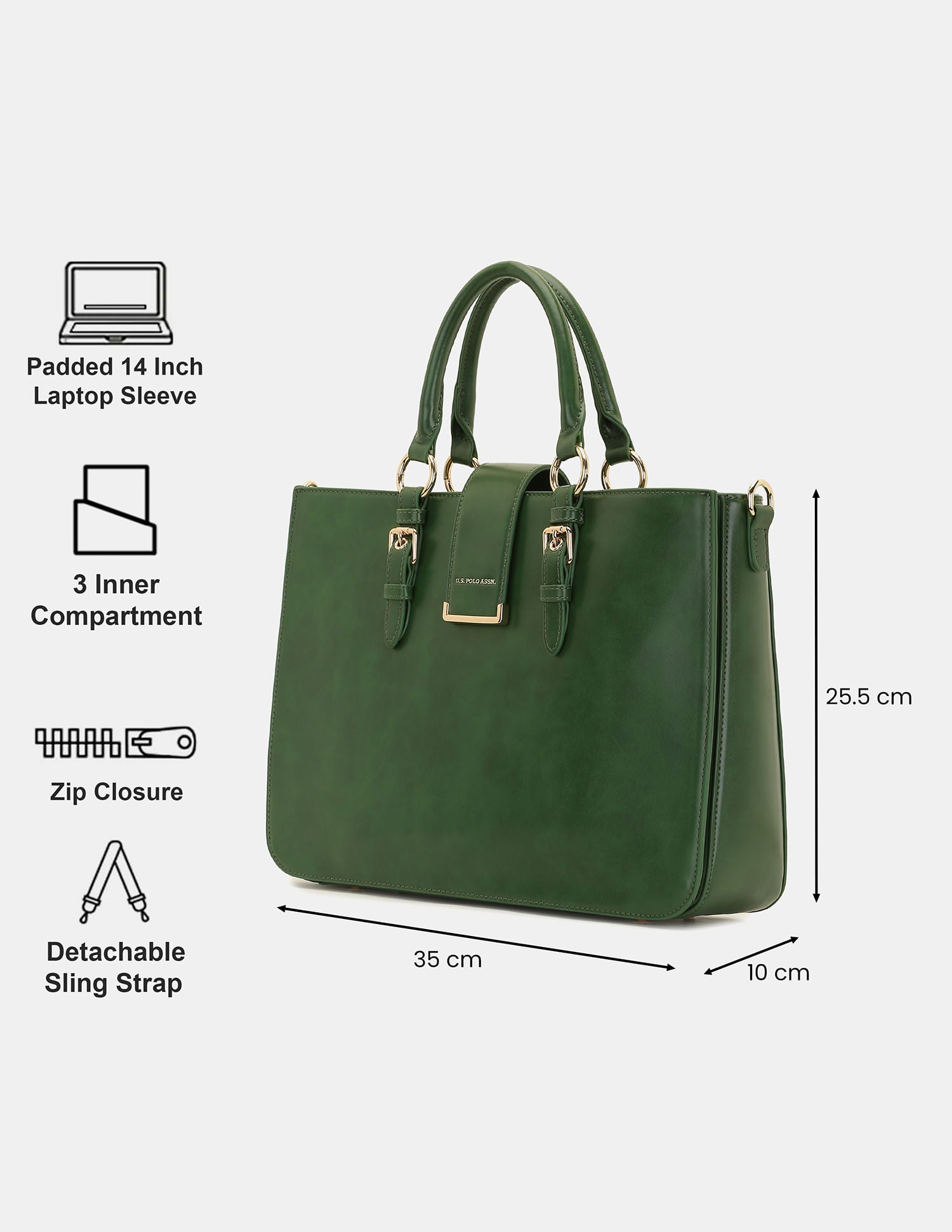 Women Bianca Tote Bag with Two Handles Green - U.S. POLO ASSN. | Large