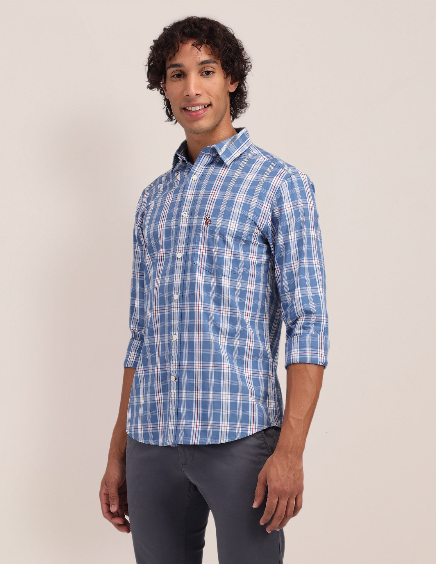 Plaid Checked Poplin Shirt Blue - U.S. Polo Assn. India | Large
