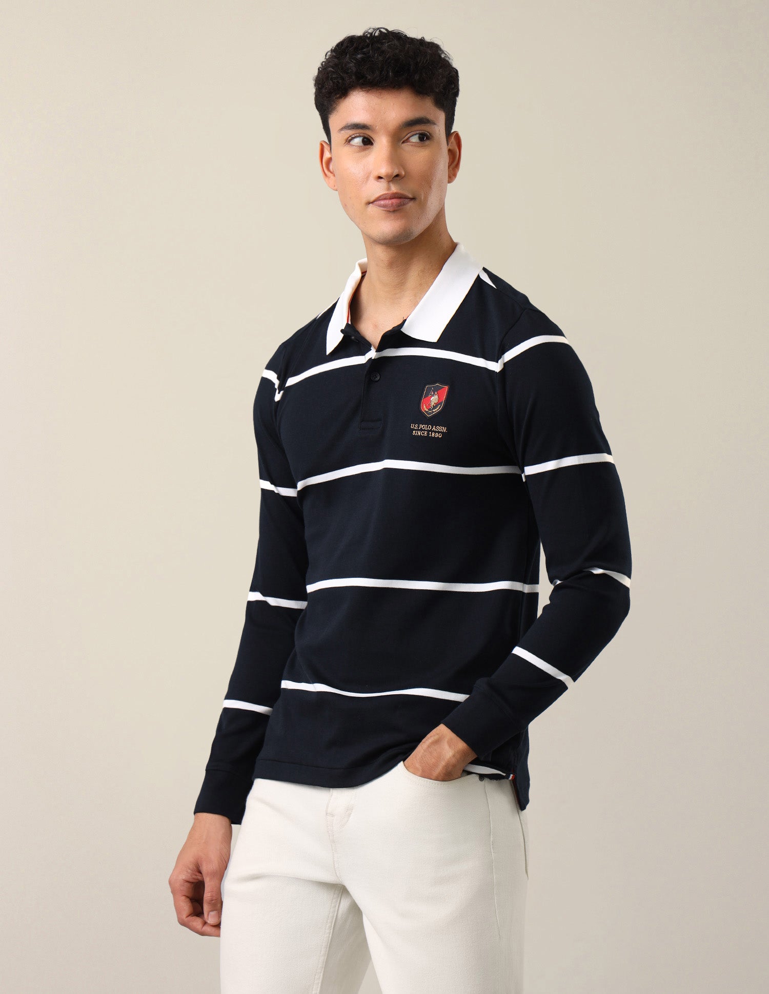 Horizontal Striped Slim Fit Polo Shirt Navy - U.S. Polo Assn. India | Large