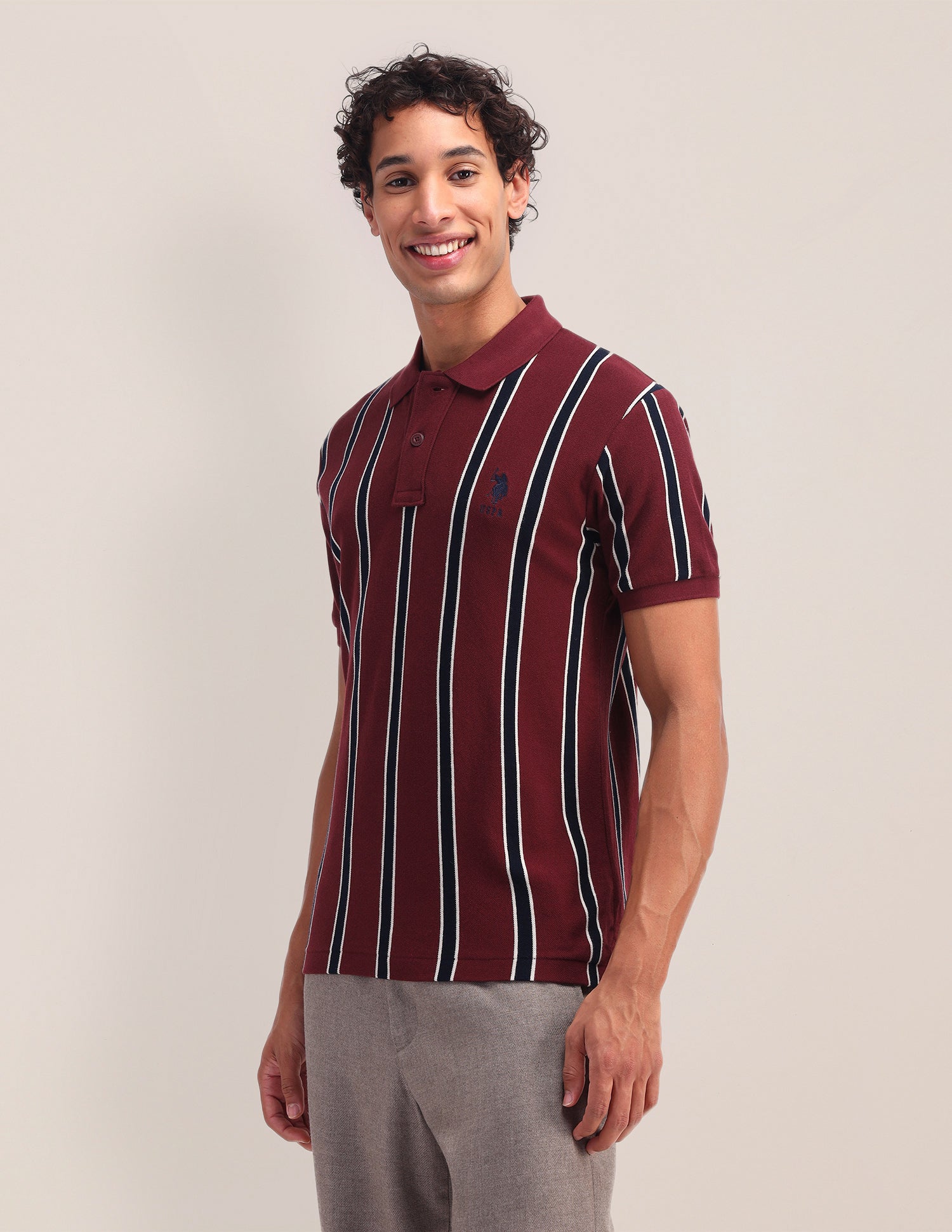 Vertical Striped Slim Fit Polo Shirt Maroon - U.S. Polo Assn. India | Large