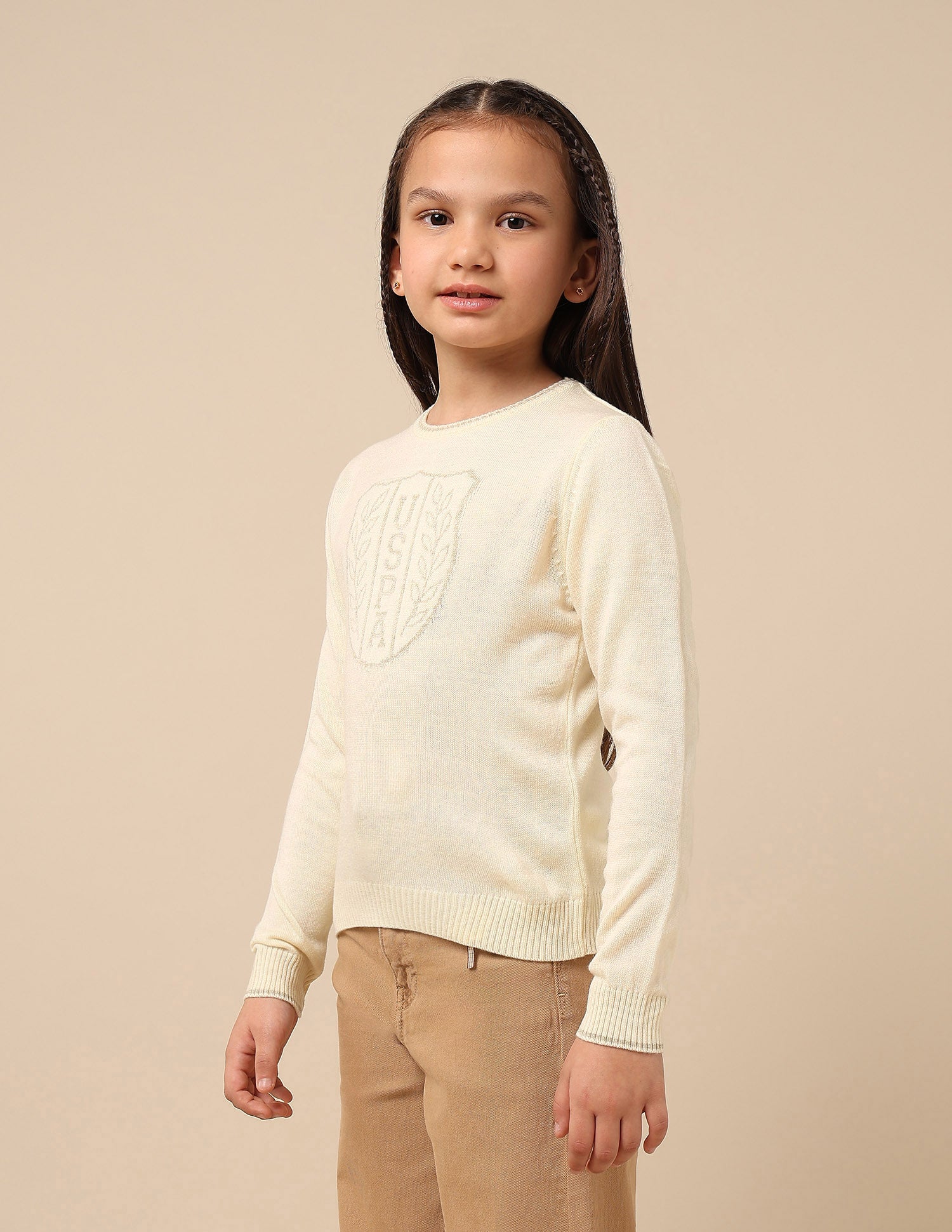 Girls Brand Patterned Knit Sweater Off White - U.S. POLO ASSN. | Large