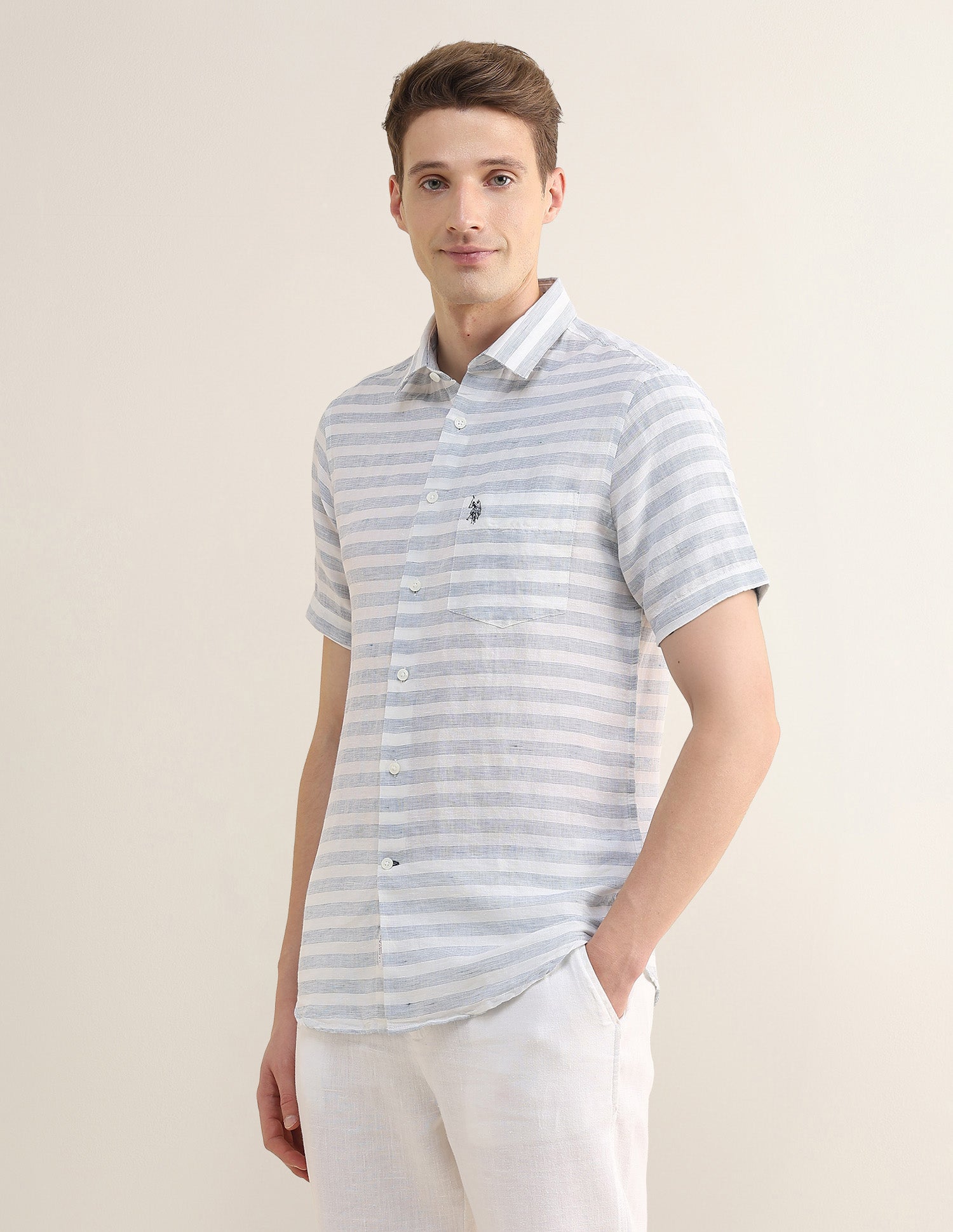 Horizontal Striped Regular Fit Shirt Teal - U.S. Polo Assn. India | Large