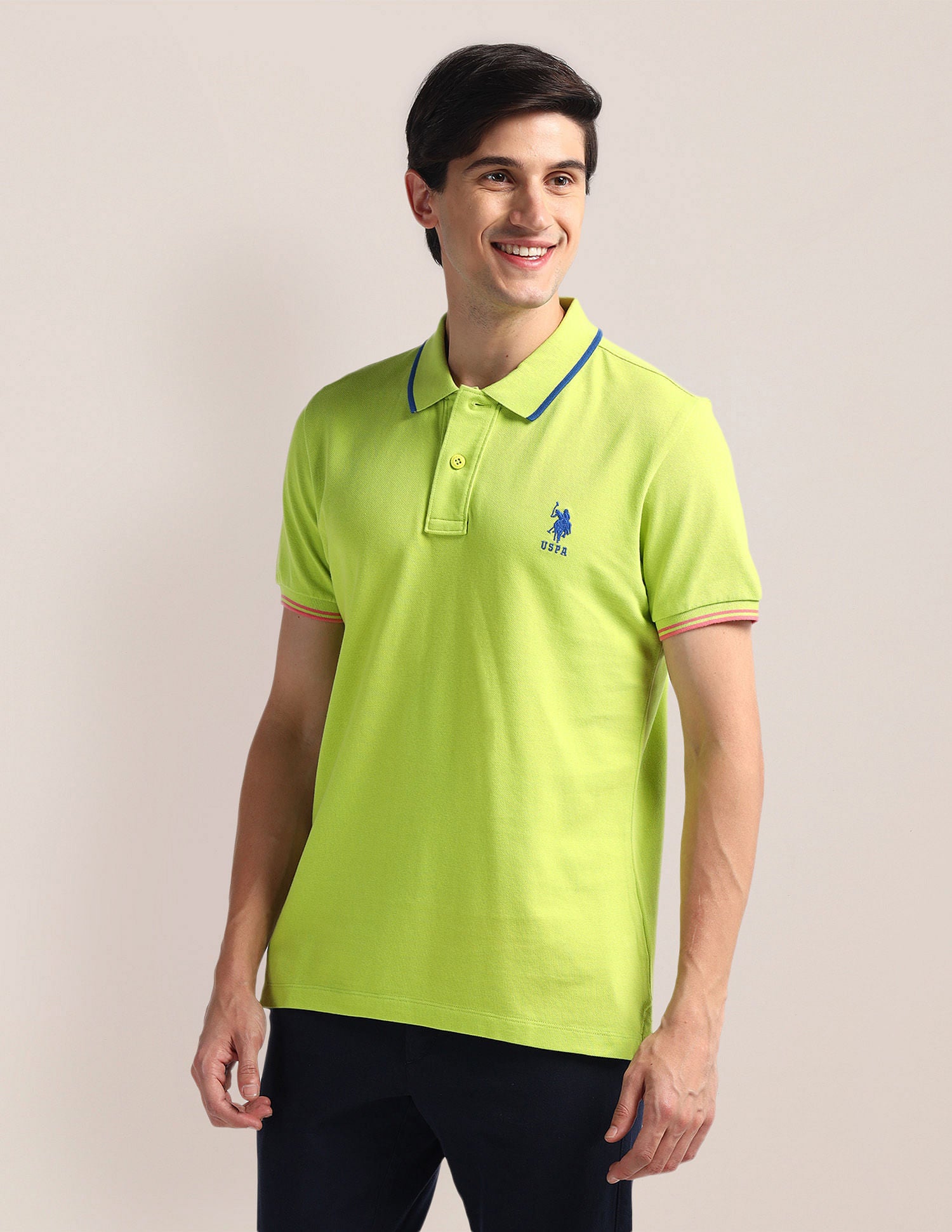 Slim Fit Solid Polo Shirt Green - U.S. Polo Assn. India | Large