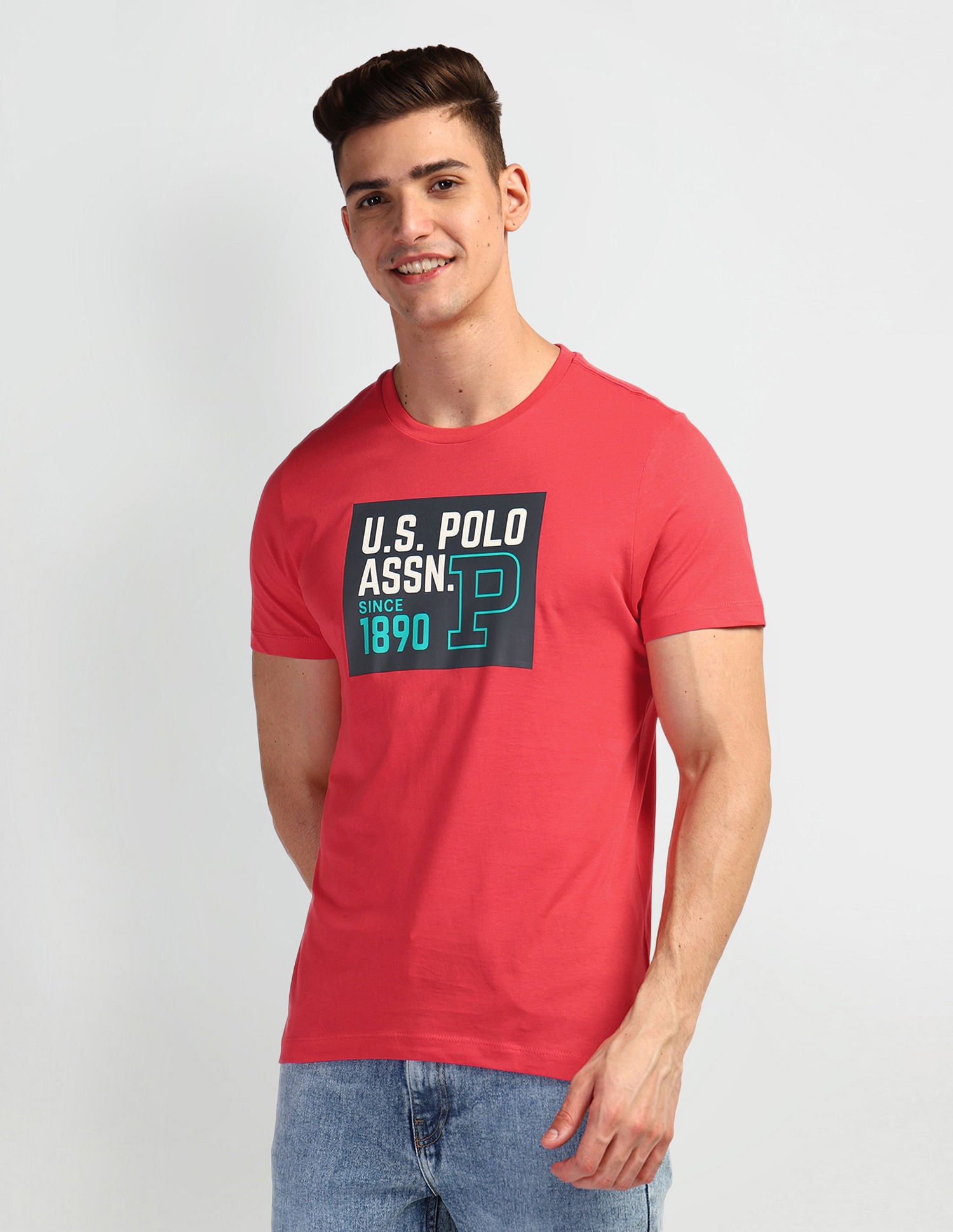 Brand Print Crew Neck T-Shirt Pink - U.S. Polo Assn. India | Large