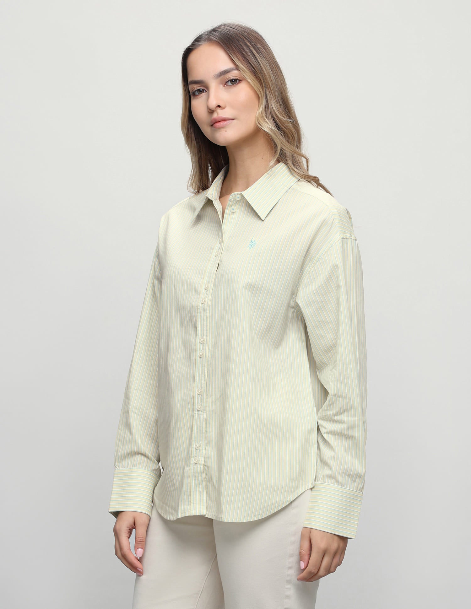 Vertical Striped Boyfriend Fit Shirt Yellow - U.S. Polo Assn. India | Large