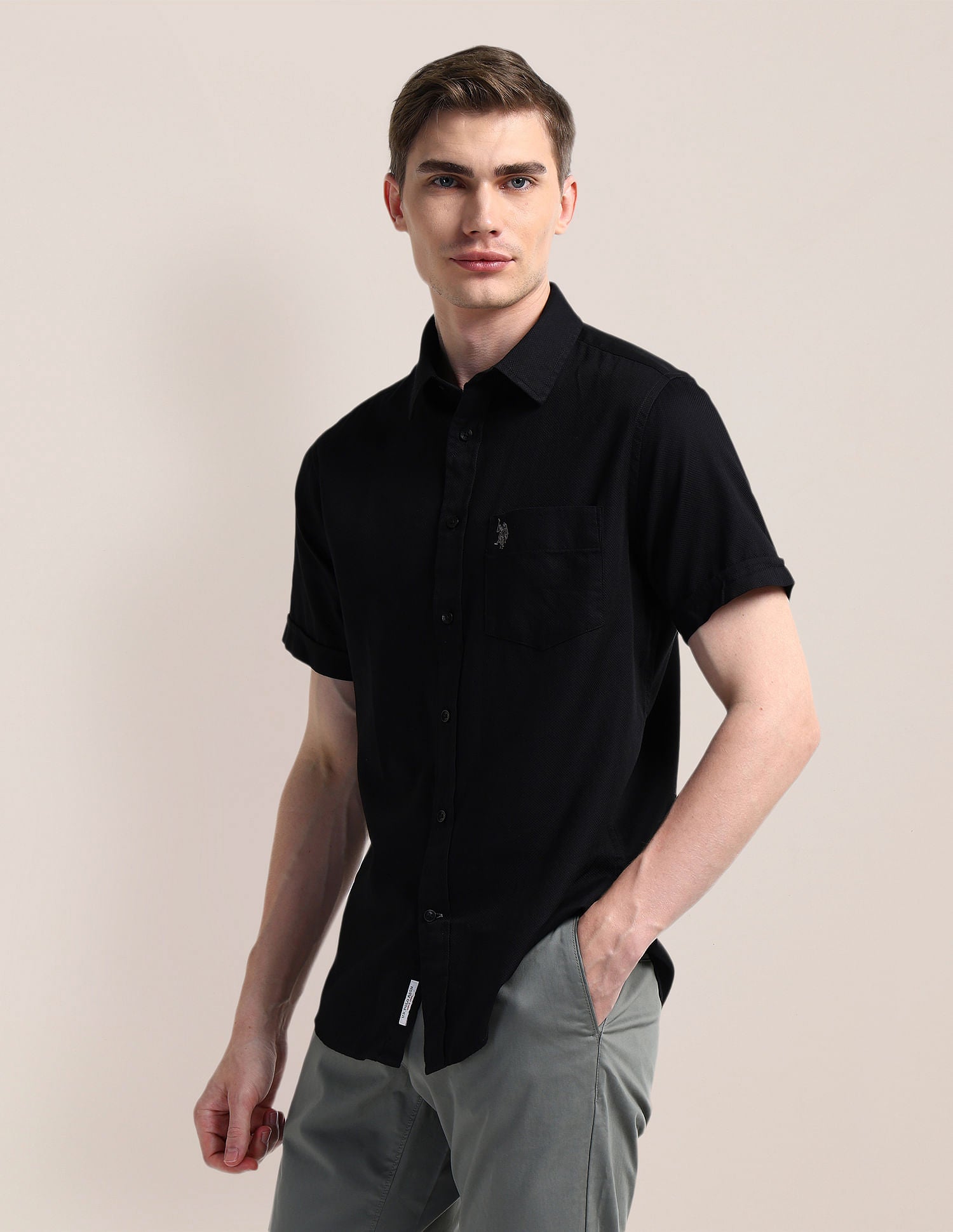 Cutaway Collar Premium Cotton Shirt Black - U.S. POLO ASSN. | Large