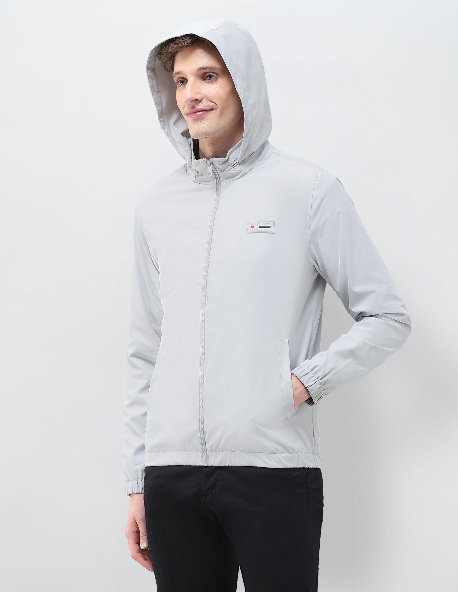 Regular Fit Solid Packable Hood Jacket Grey - U.S. Polo Assn. India | Large