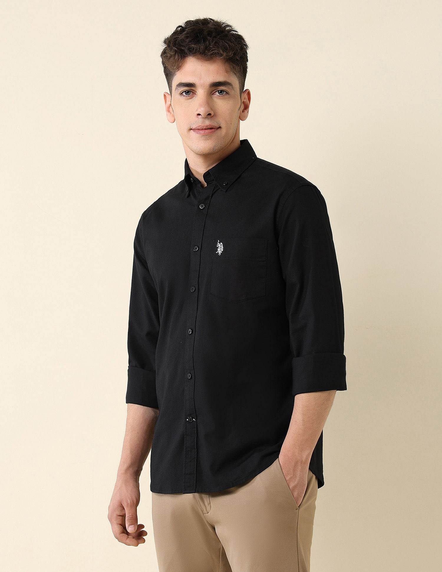 Oxford Stretch Button Down Shirt Black - U.S. Polo Assn. India | Large