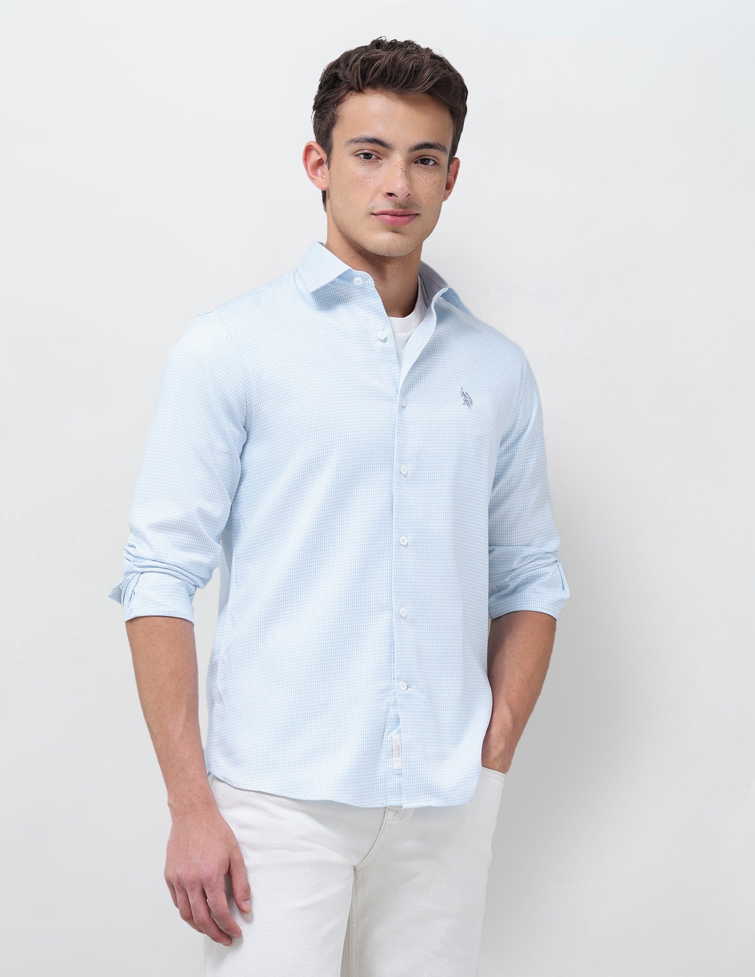 Tailored Fit Micro Checked Shirt Blue - U.S. Polo Assn. India | Large