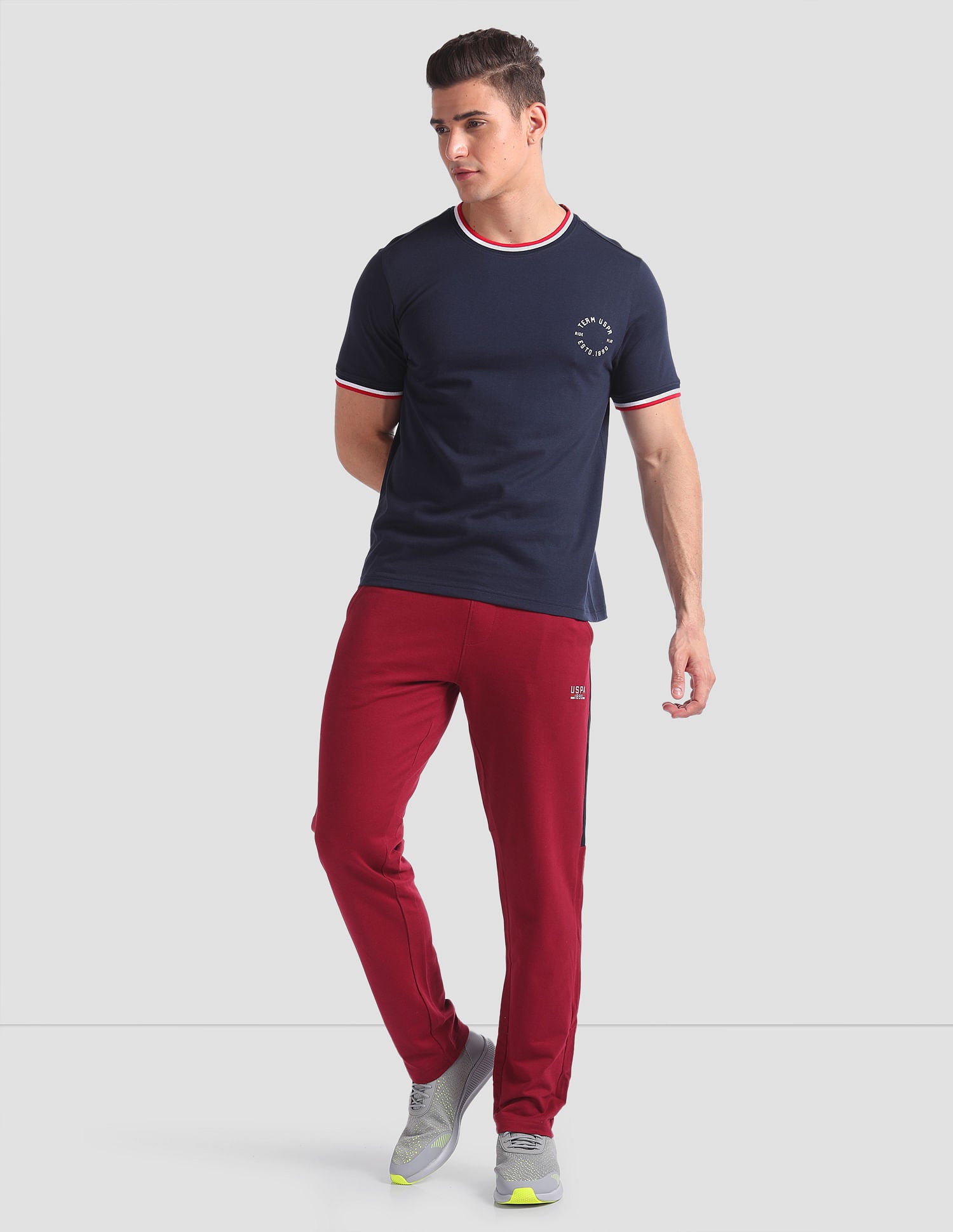 Striped Neck Cotton OEE01 Lounge T-Shirt - Pack Of 2 White and Navy - U.S. POLO ASSN. | Large