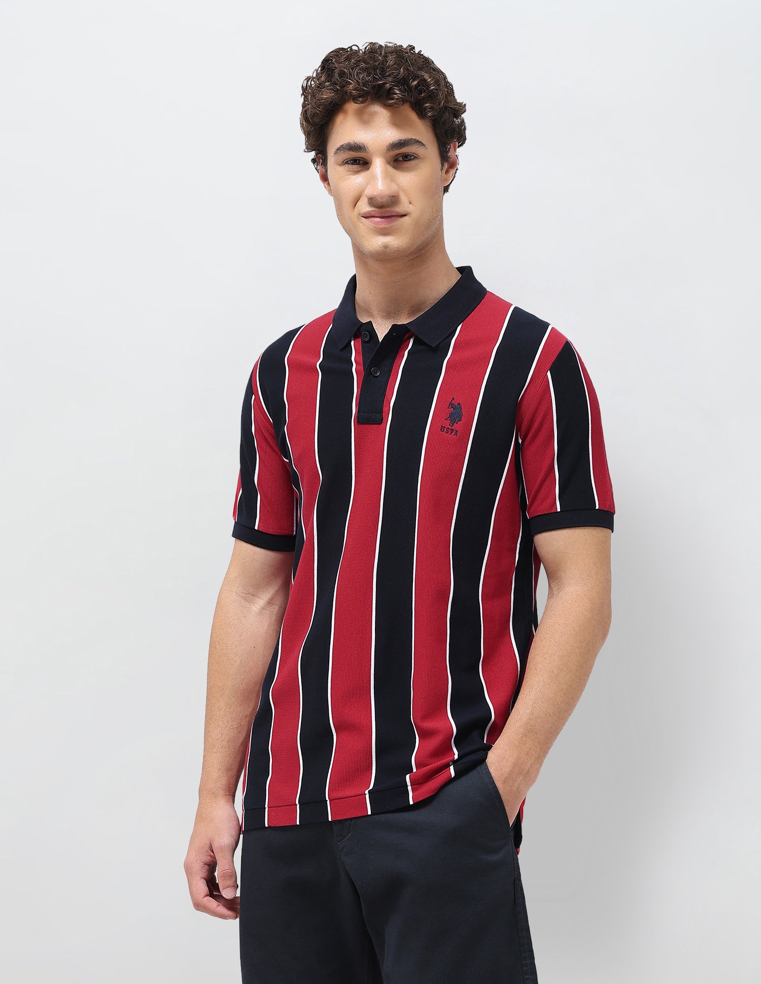 Vertical Striped Slim Fit Polo Shirt Red - U.S. Polo Assn. India | Large