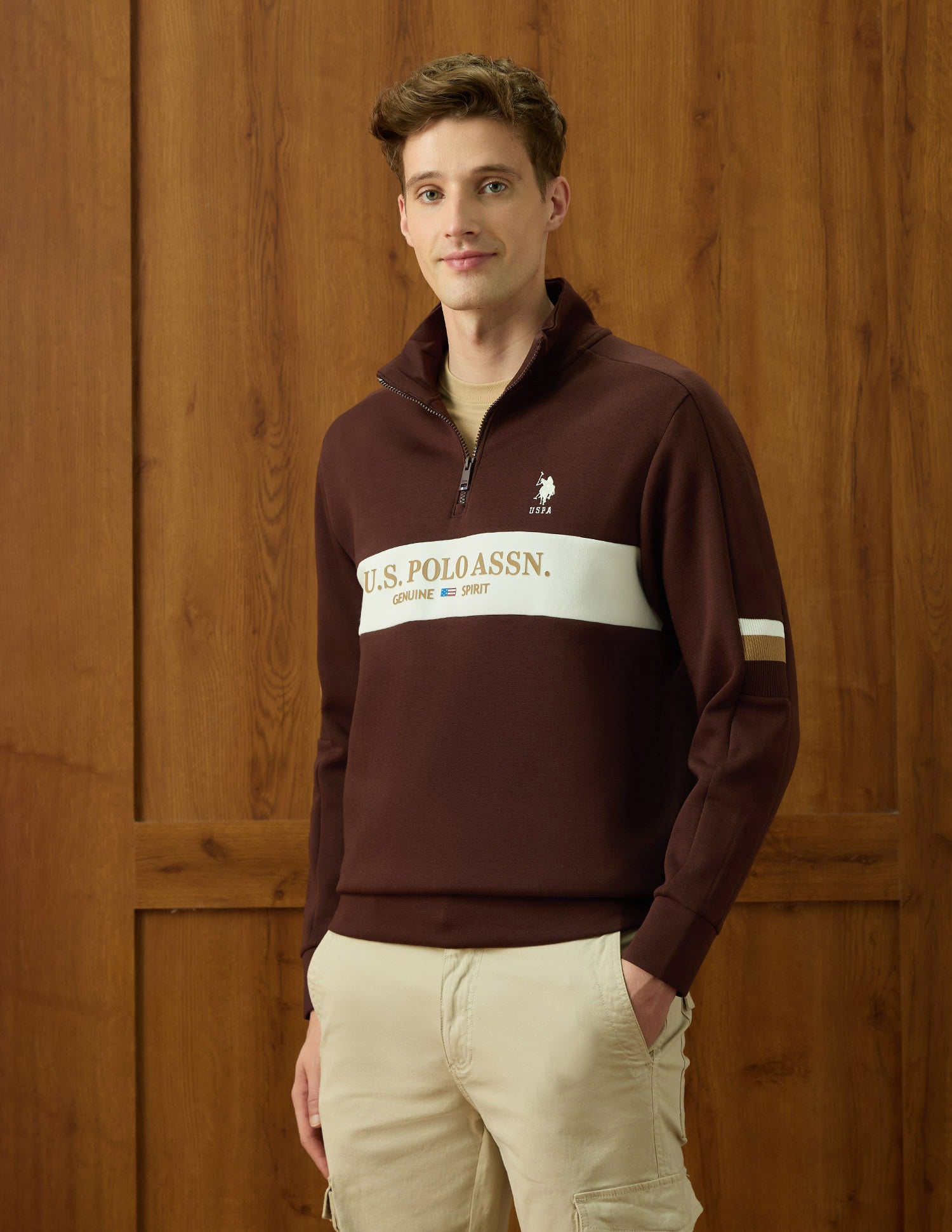 Brand Embossed Varsity Theatre Sweatshirt Dark Brown - U.S. POLO ASSN. | Large