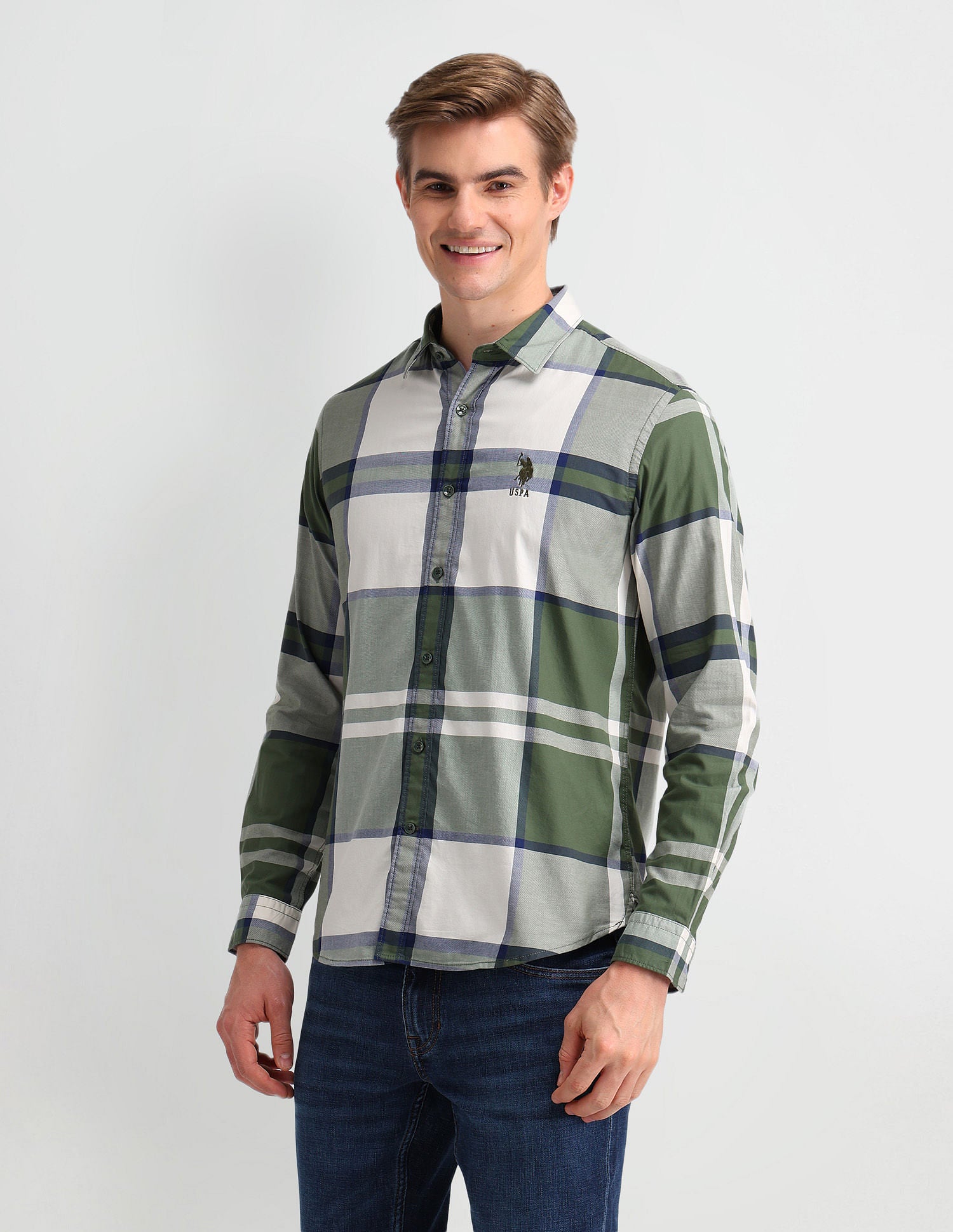 Tartan Check Slim Fit Shirt Olive - U.S. Polo Assn. India | Large