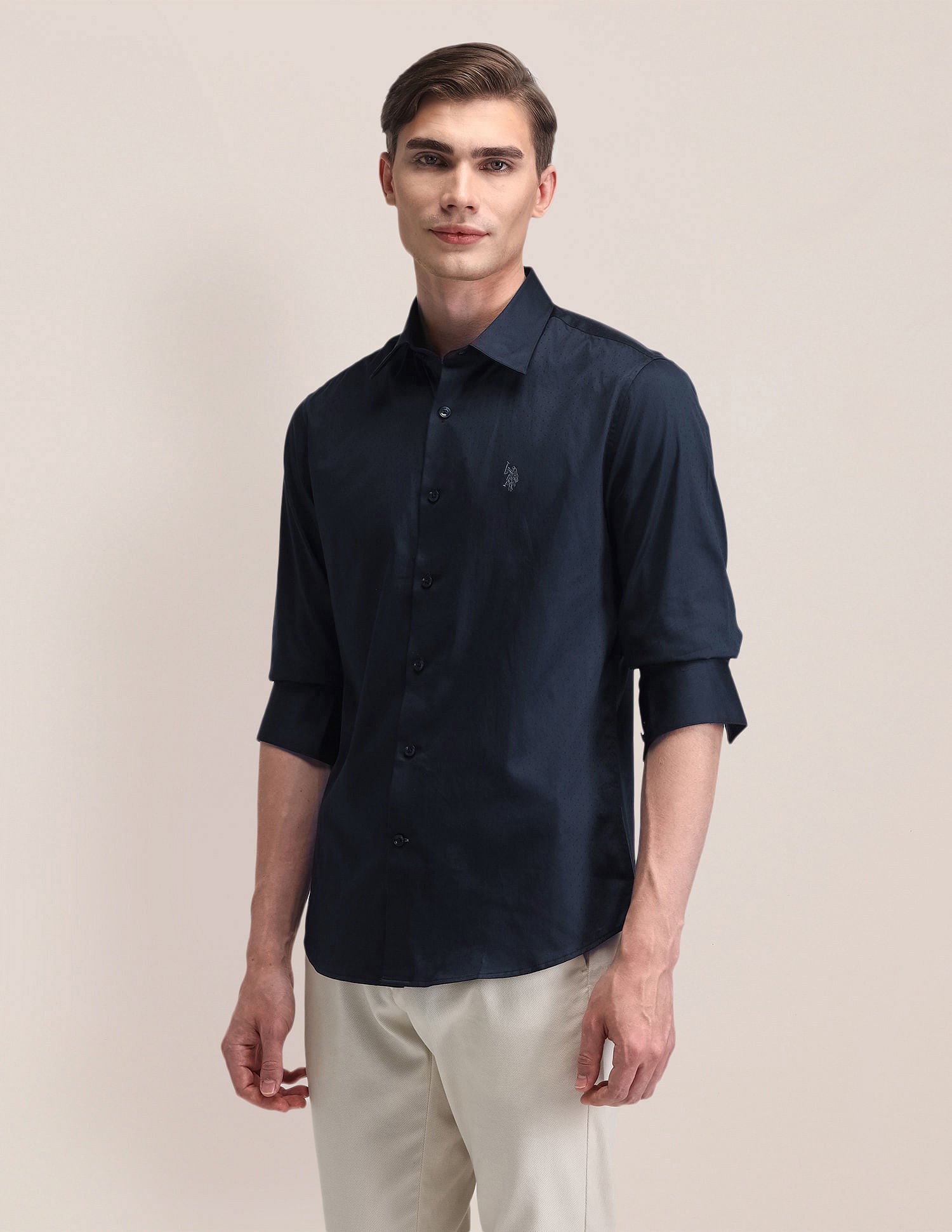 Tailored Fit Satin Shirt Blue - U.S. POLO ASSN. | Large
