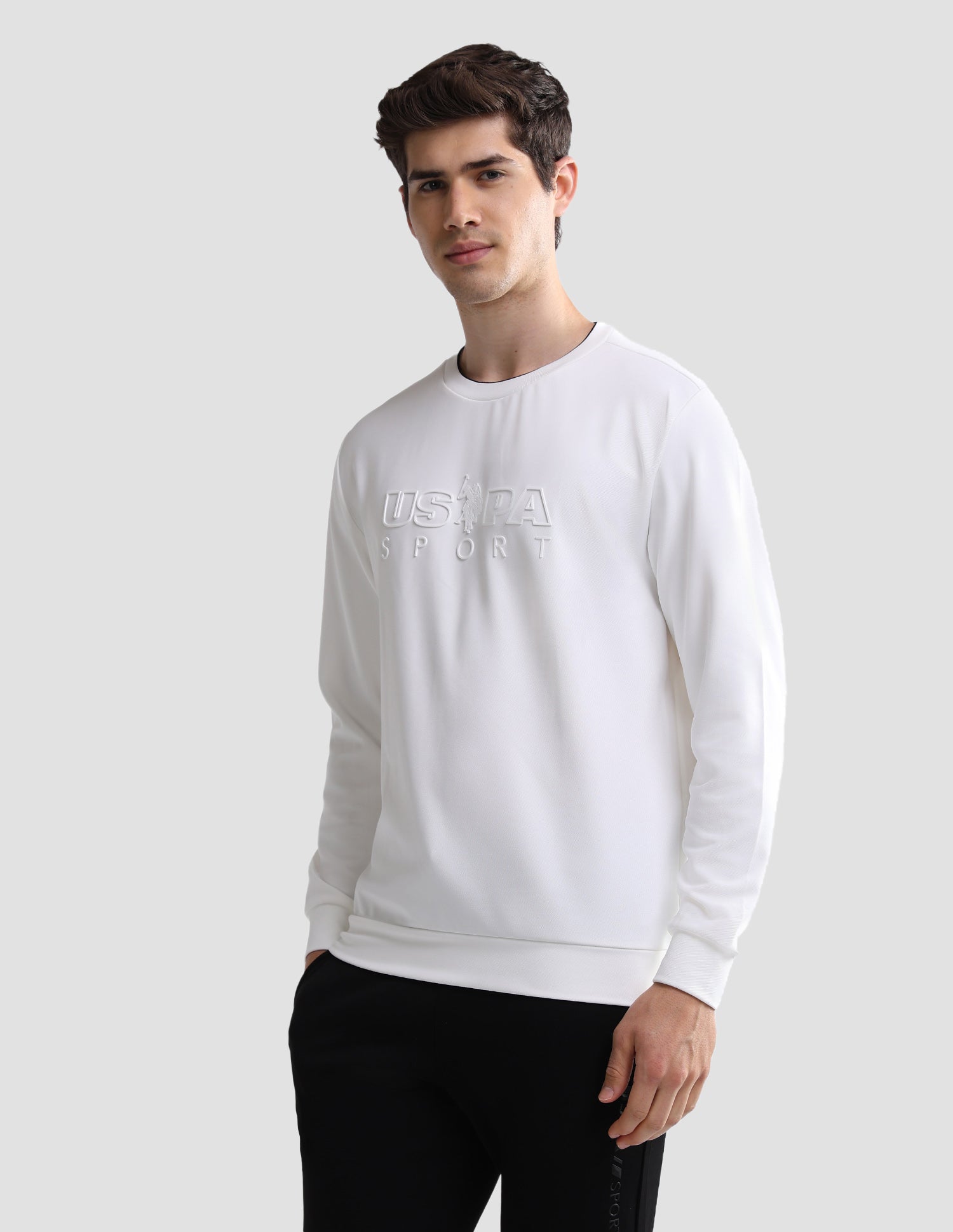 Brand Embossed Slim Fit Active Sweatshirt White - U.S. Polo Assn. India | Large