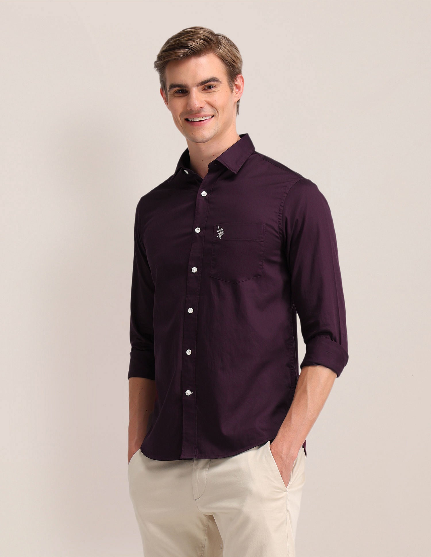 Solid Regular Fit Shirt Wine - U.S. Polo Assn. India | Large