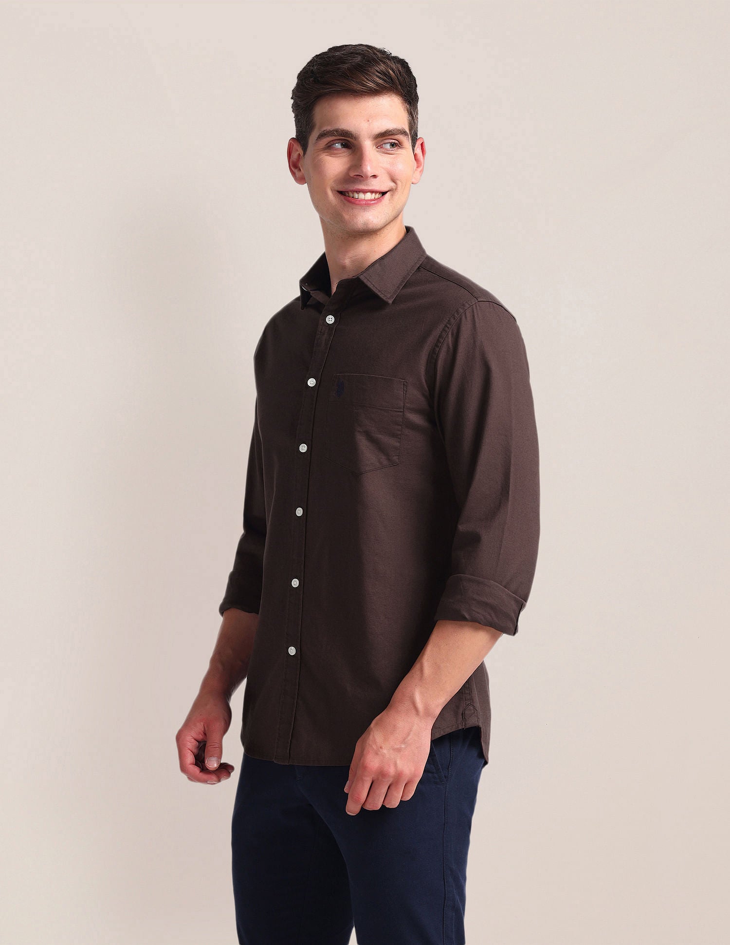 Solid Dobby Shirt Brown - U.S. Polo Assn. India | Large