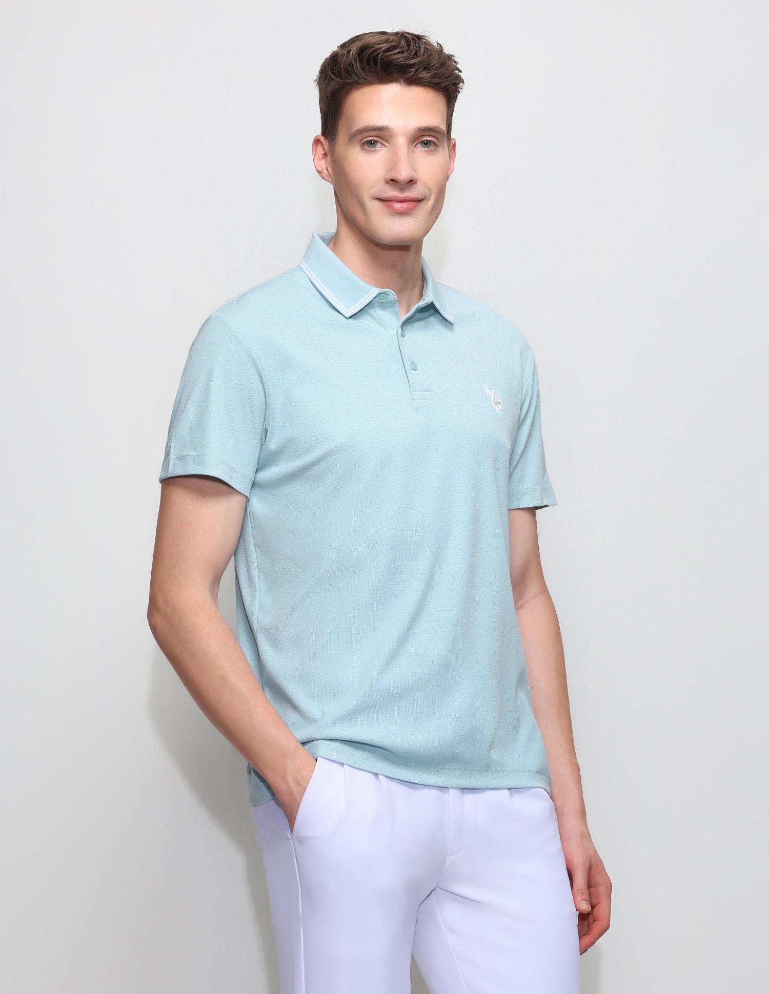 Solid Slim Fit Polo Shirt Light Blue - U.S. Polo Assn. India | Large