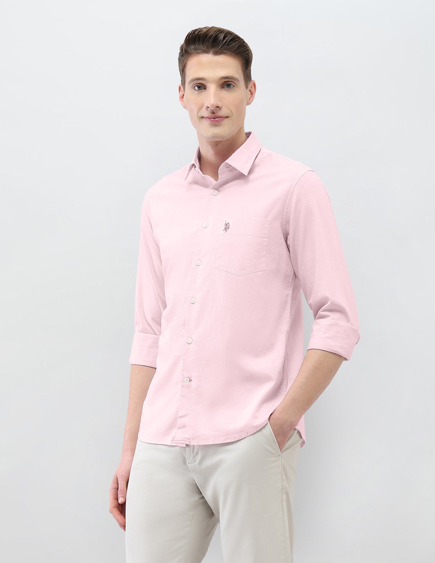 Solid Casa De Campo Shirt Light Pink - U.S. Polo Assn. India | Large