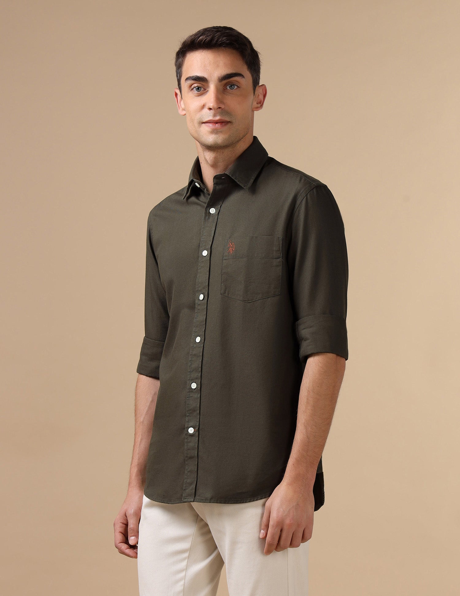 Tailored Fit Pure Cotton Shirt Light Olive - U.S. Polo Assn. India | Large