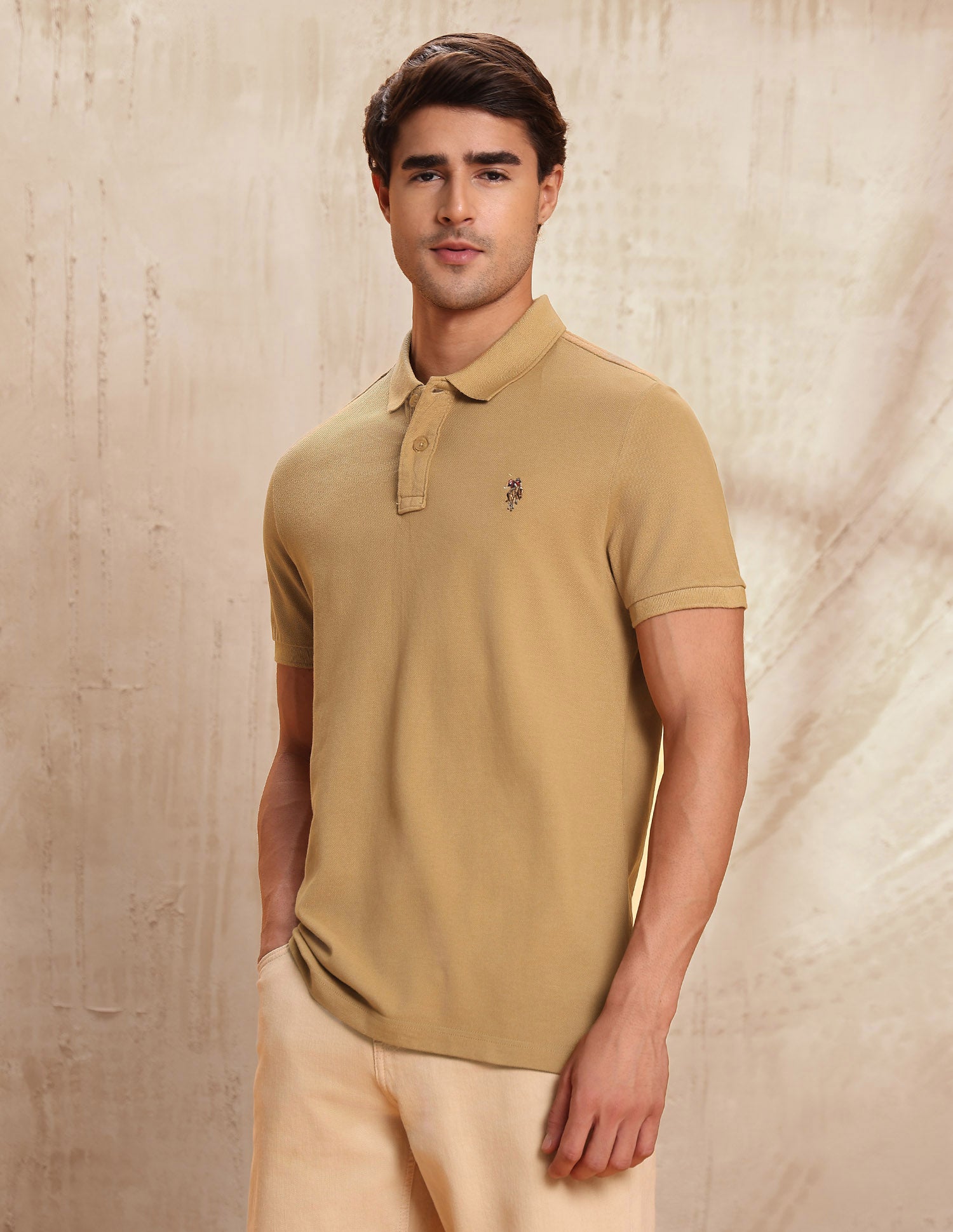 Pure Cotton Muscle Fit Polo Shirt Khaki - U.S. POLO ASSN. | Large