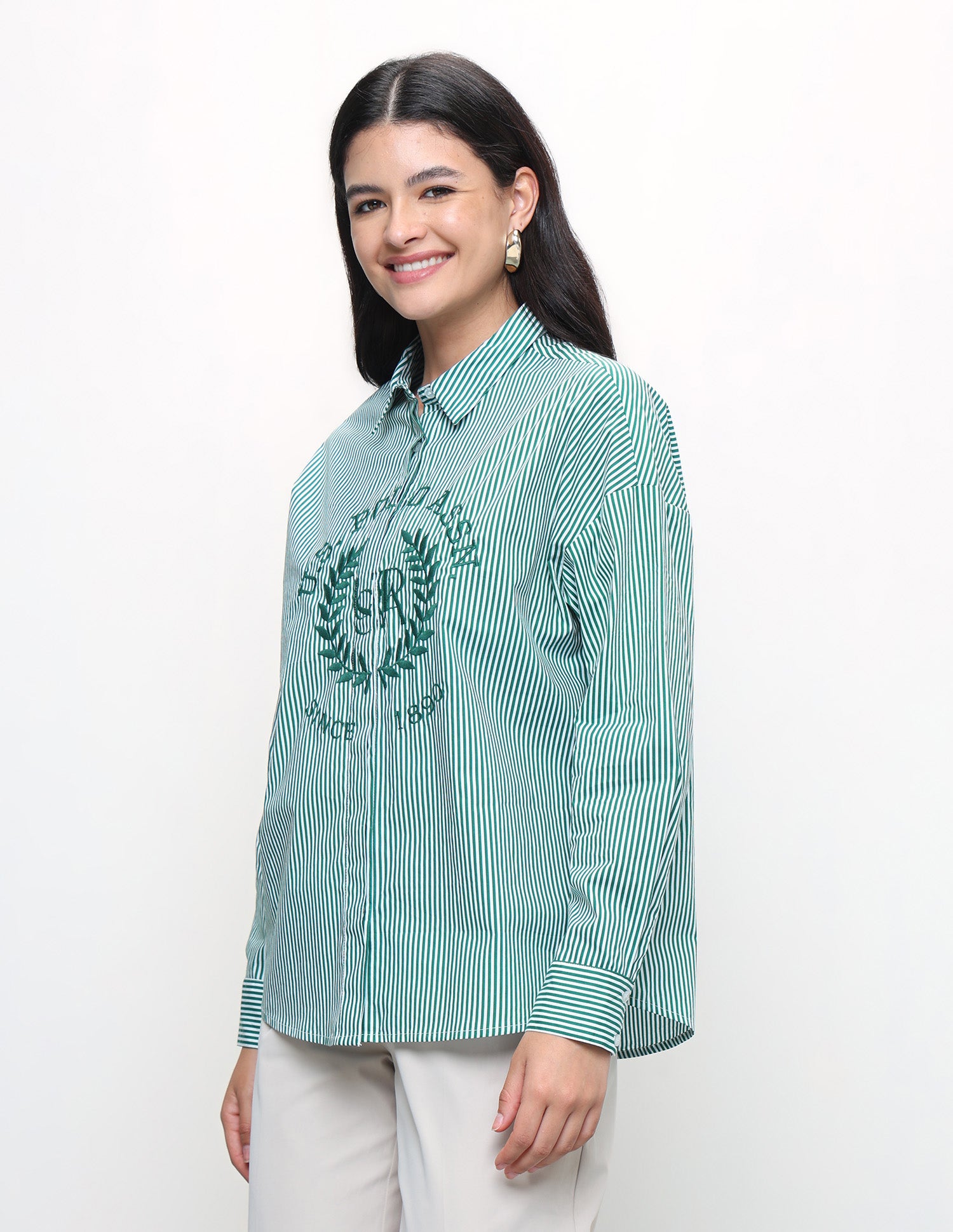 Brand Embroidered Oversized Fit Shirt Light Green - U.S. Polo Assn. India | Large
