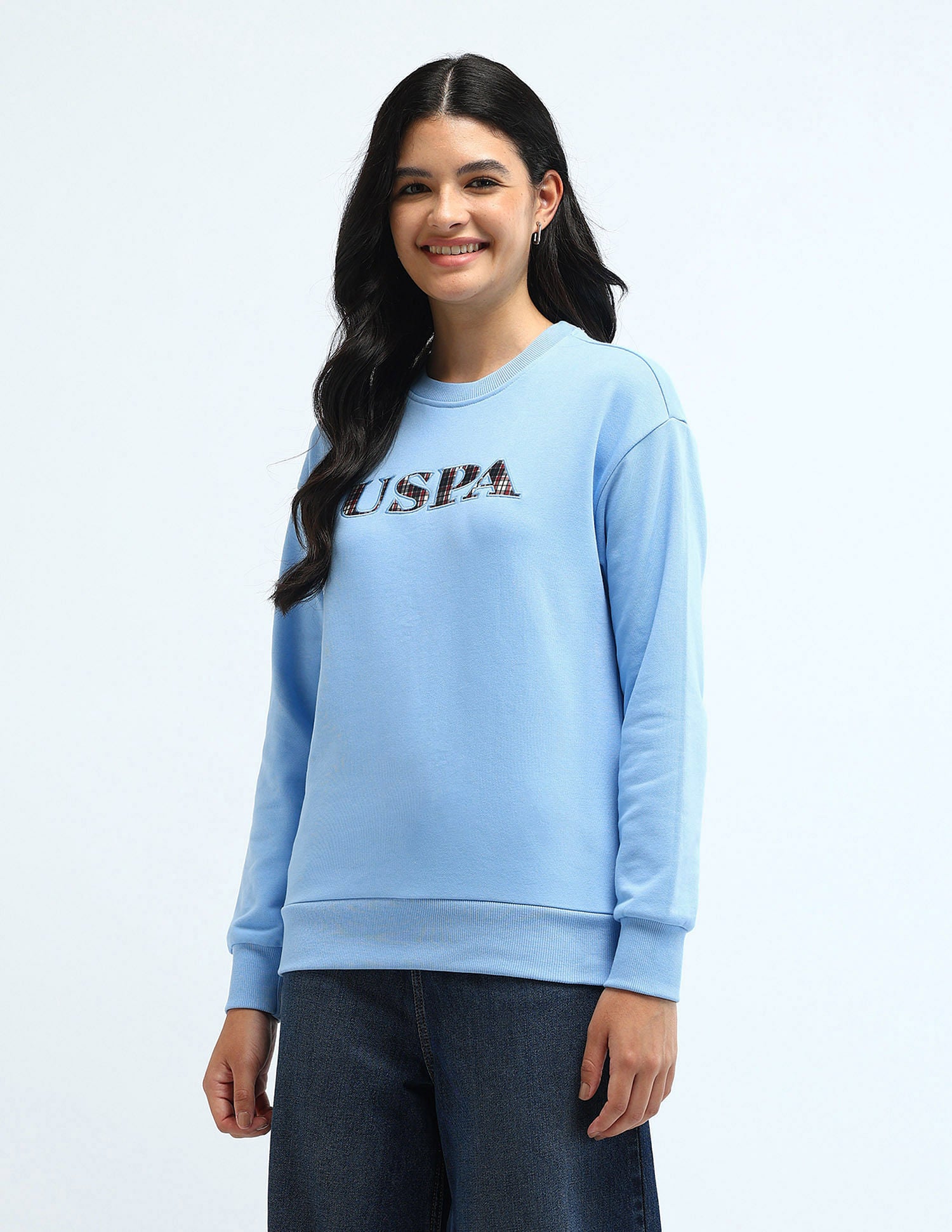 Drop Shoulder Applique Print Sweatshirt Light Blue - U.S. POLO ASSN. | Large