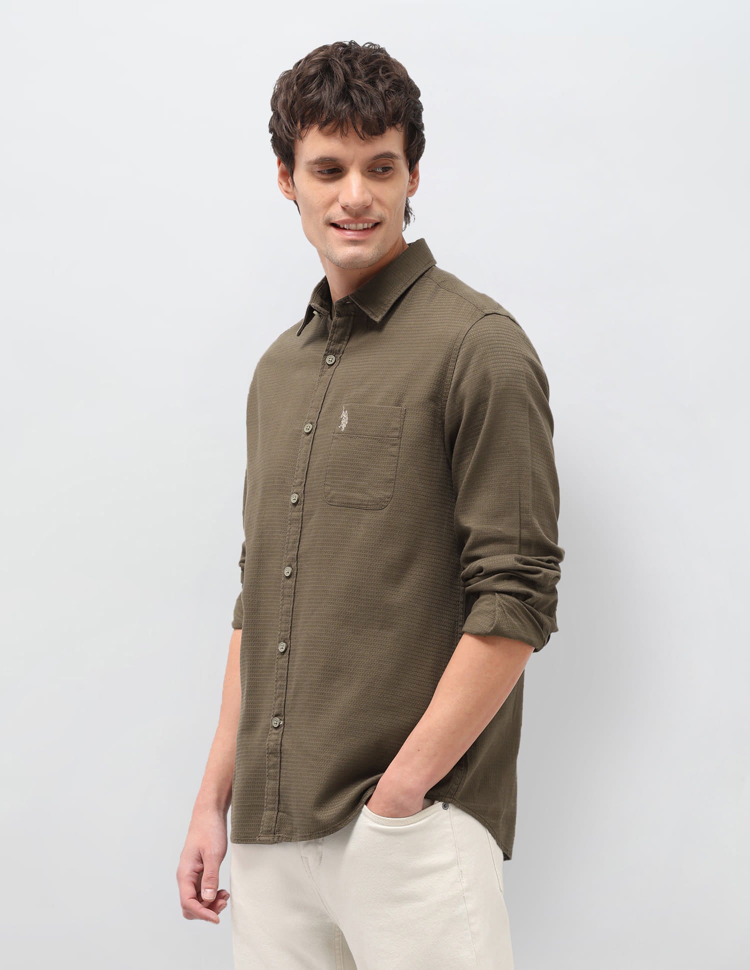 Solid Regular Fit Shirt Brown - U.S. Polo Assn. India | Large